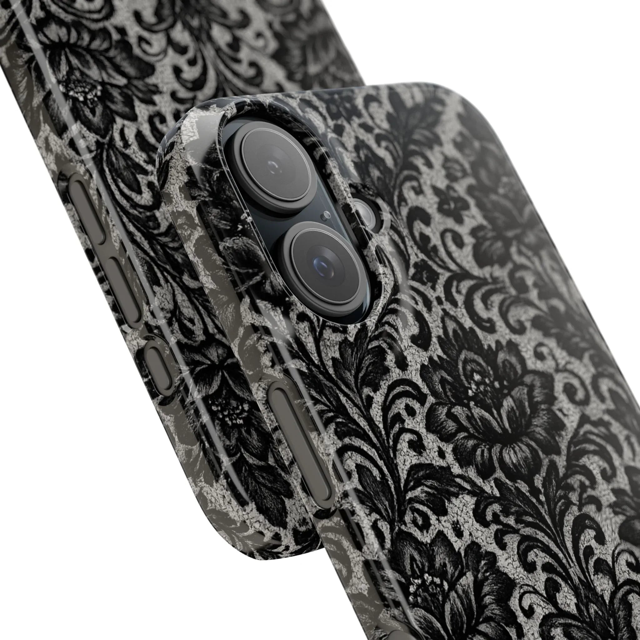 Black Damask Floral Phone Case for iPhone 11-17 and Galaxy S20-S25 - KARARMDESIGN
