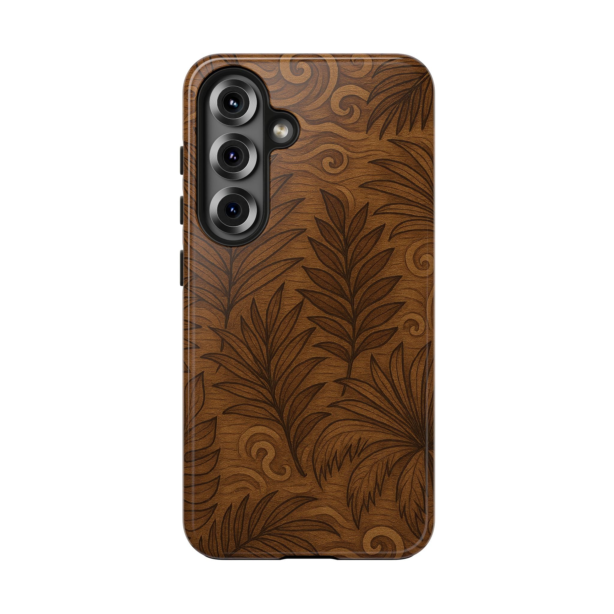 Wood Leaf Armor Phone Case for iPhone 11–17 & Galaxy S21–S26