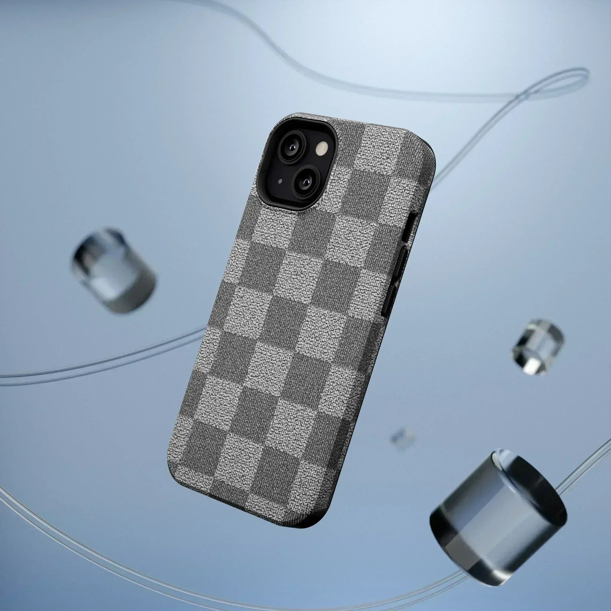 Gray Checkered Phone Case for iPhone 12-16 and Galaxy S21-S22 - KARARMDESIGN