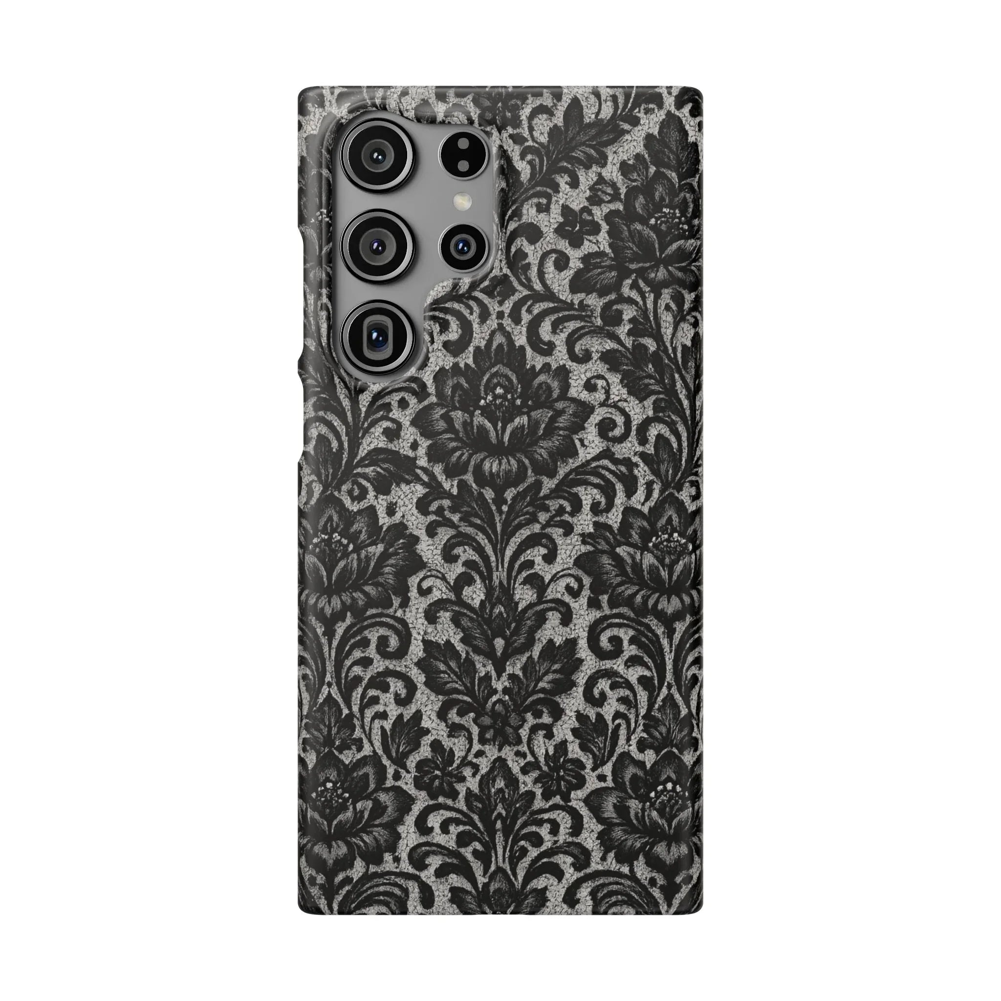 Black Damask Floral Phone Case for iPhone 11-17 and Galaxy S20-S25 - KARARMDESIGN
