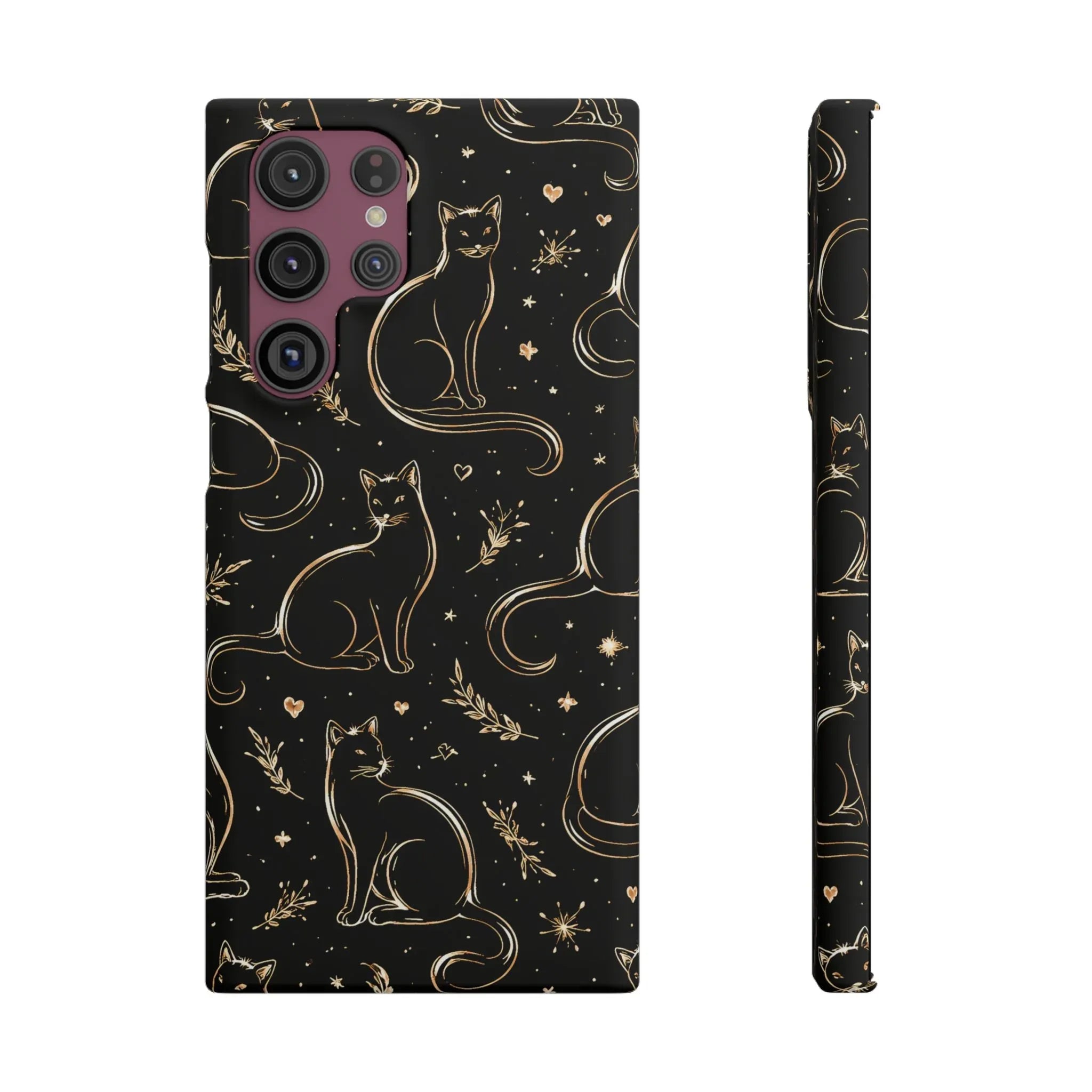 Golden Cat Pattern Phone Case for iPhone 11–17 & Galaxy S21–S25 - KARARMDESIGN