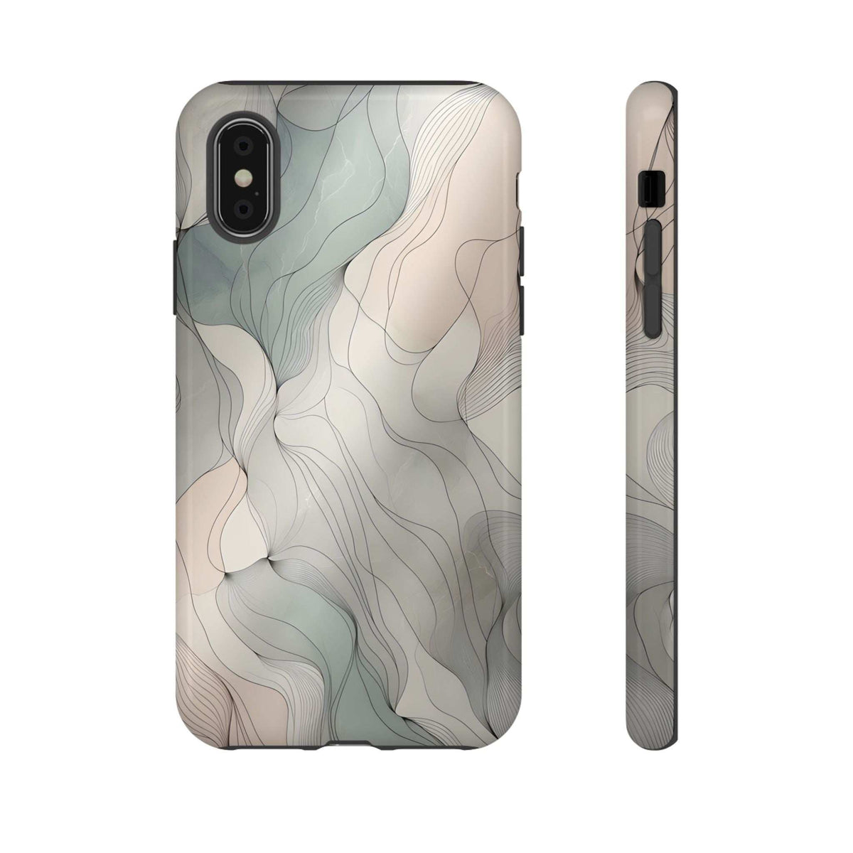Pastel wave phone case with blue and cream wavy lines; covers back and camera cutout