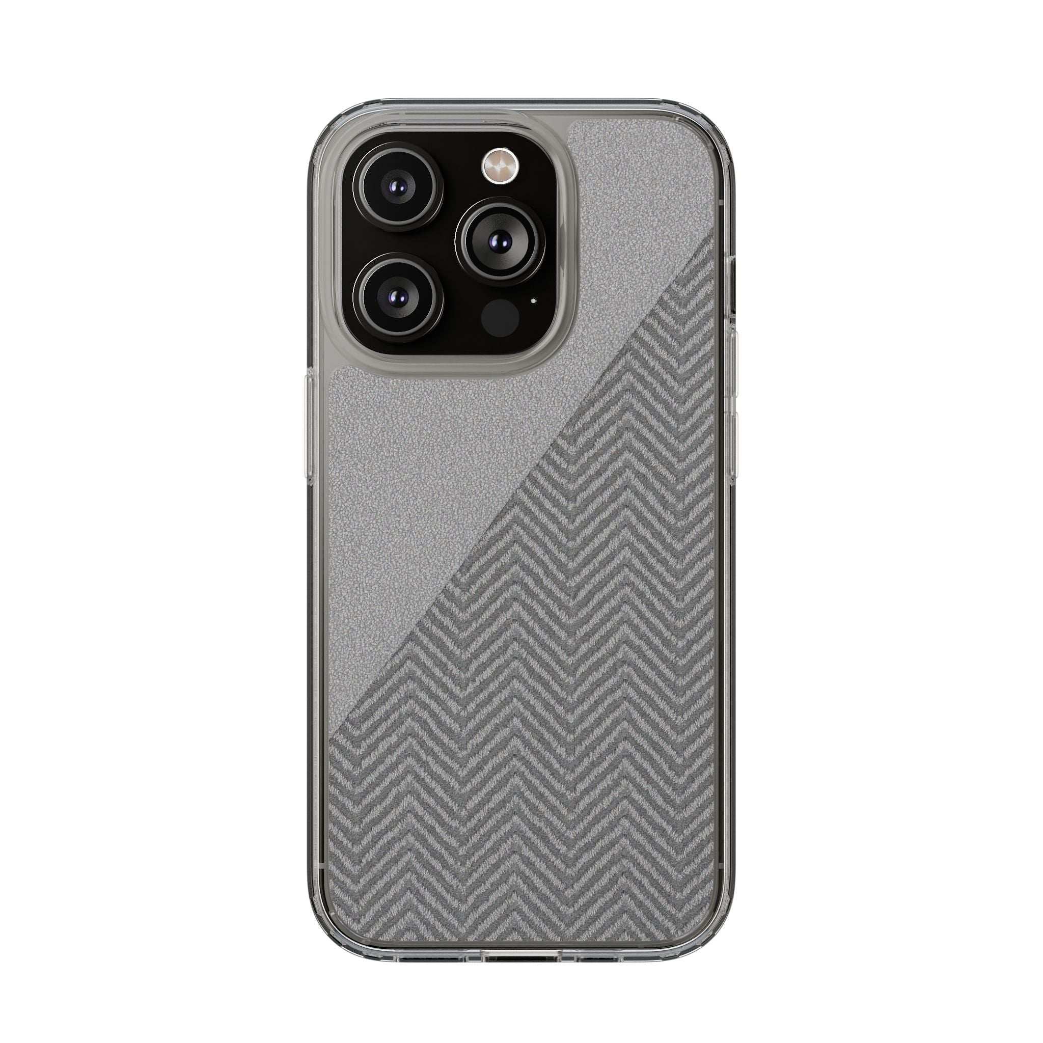 Herringbone tough phone case with textured finish and clear frame around corners for iPhone 12-17