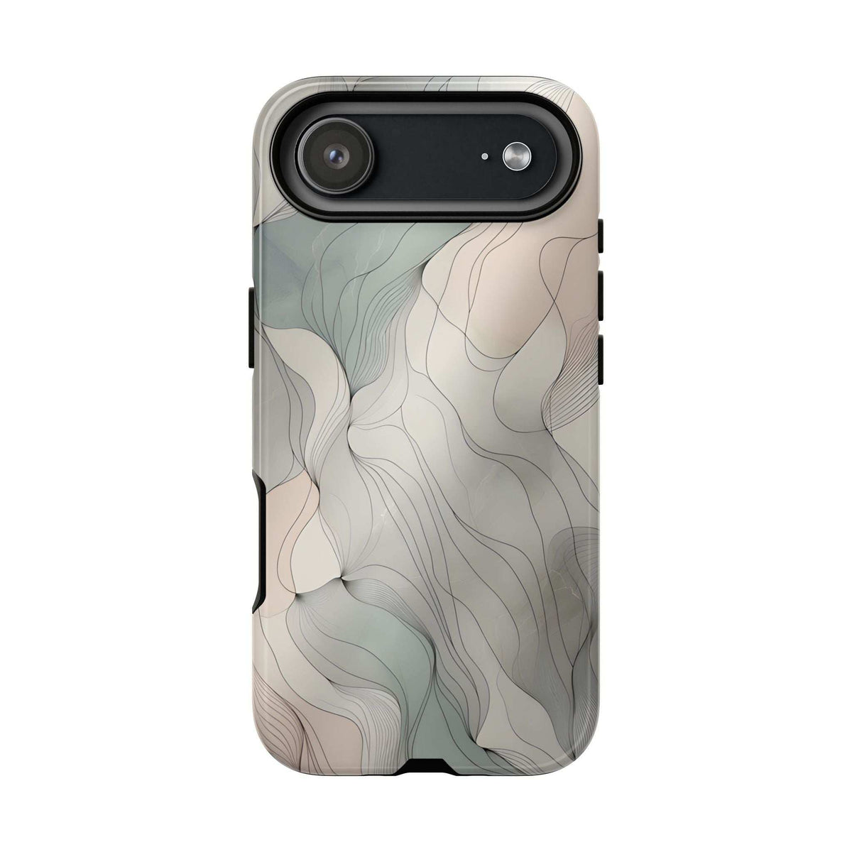 Pastel wave phone case with wide top camera cutout and flash on light back.