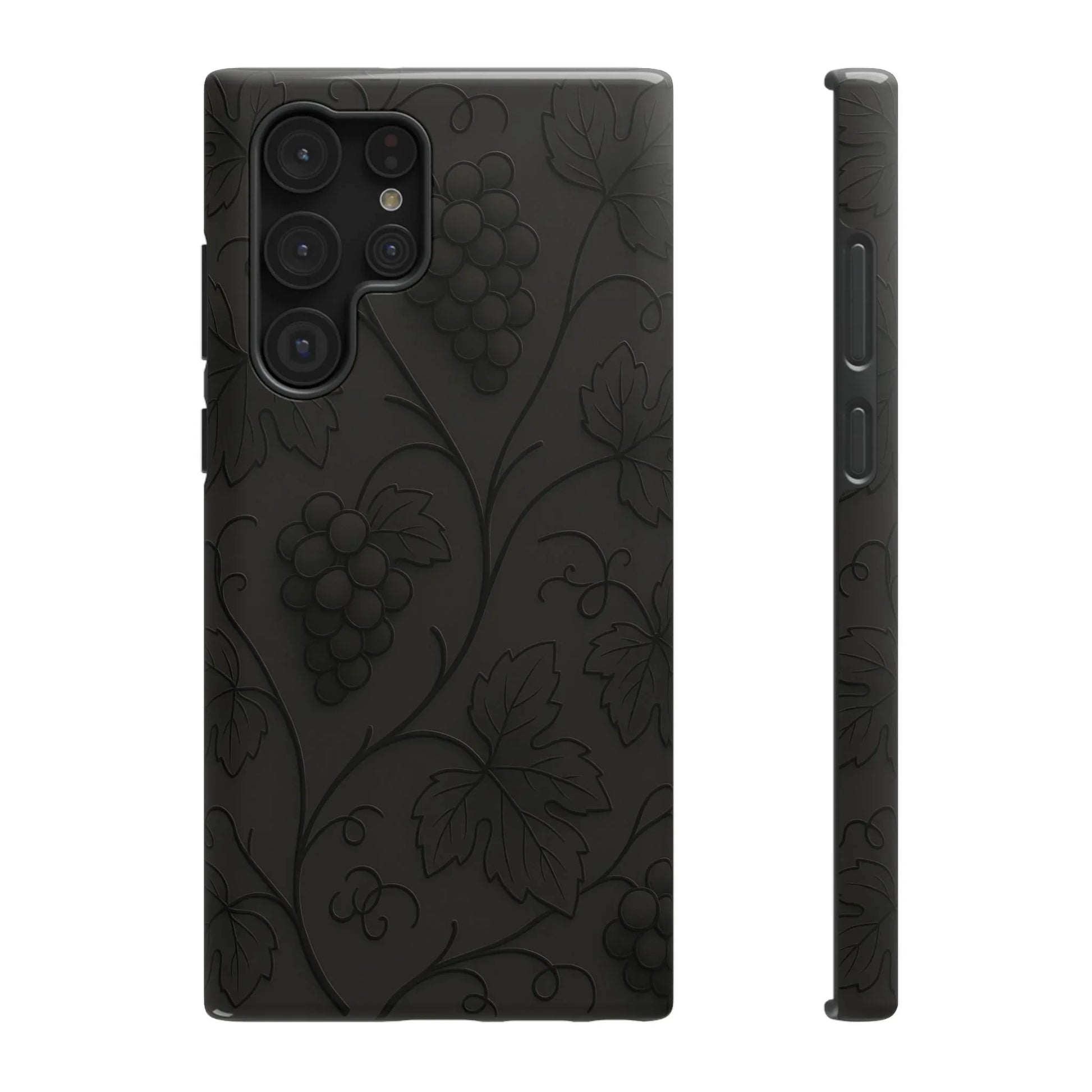 Elegant Embossed Grape Leaf Black Phone Case for iPhone and Galaxy - KARARMDESIGN