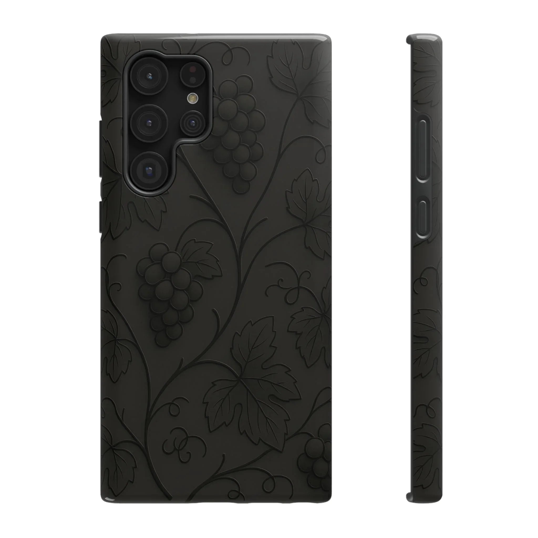 Elegant Embossed Grape Leaf Black Phone Case for iPhone and Galaxy - KARARMDESIGN