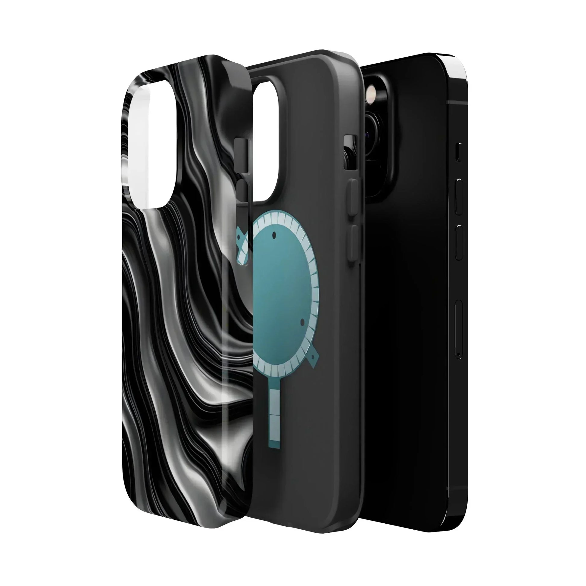 Wavy Illusion Black & Silver MagSafe® Tough Phone Case - KarArmDesign