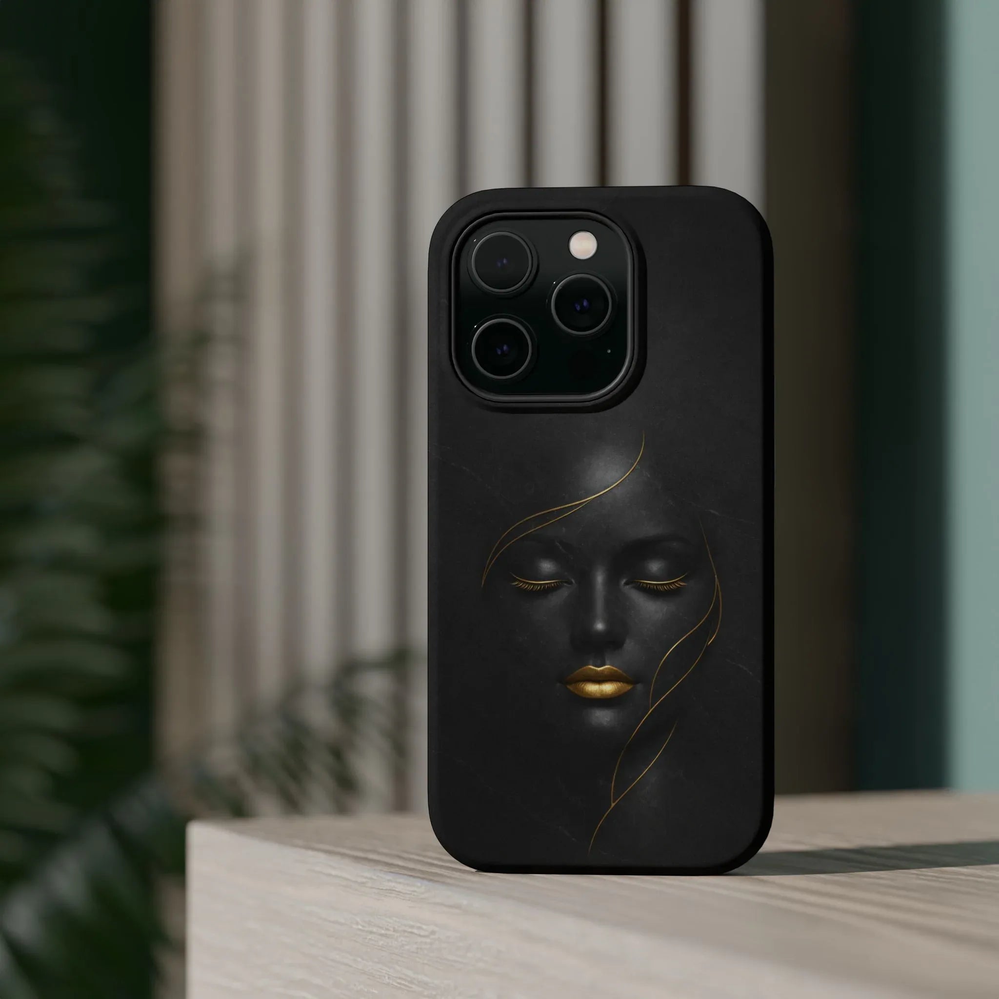 Black Gold Face Phone Case for iPhone 13-17 - KARARMDESIGN