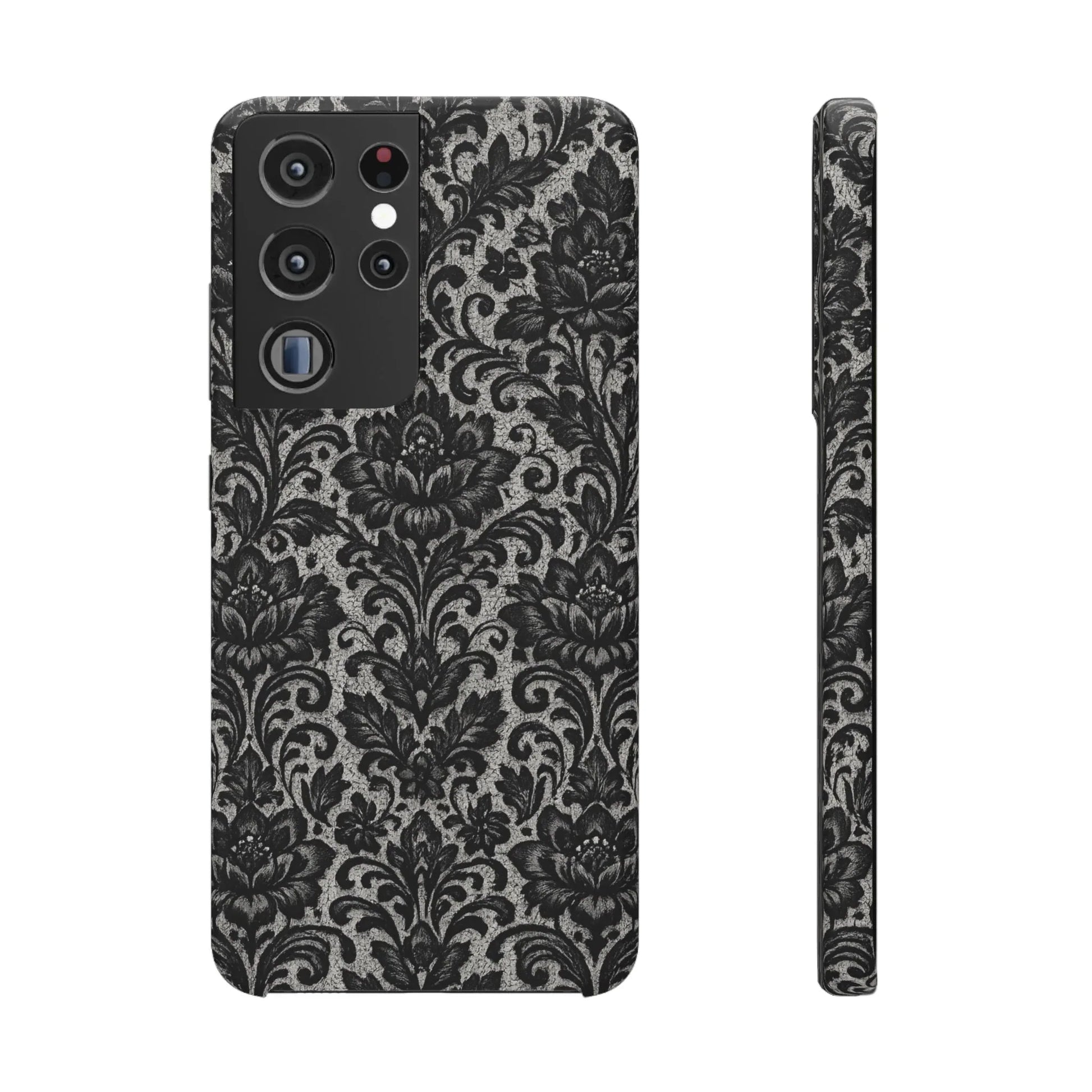 Black Damask Floral Phone Case for iPhone 11-17 and Galaxy S20-S25 - KARARMDESIGN