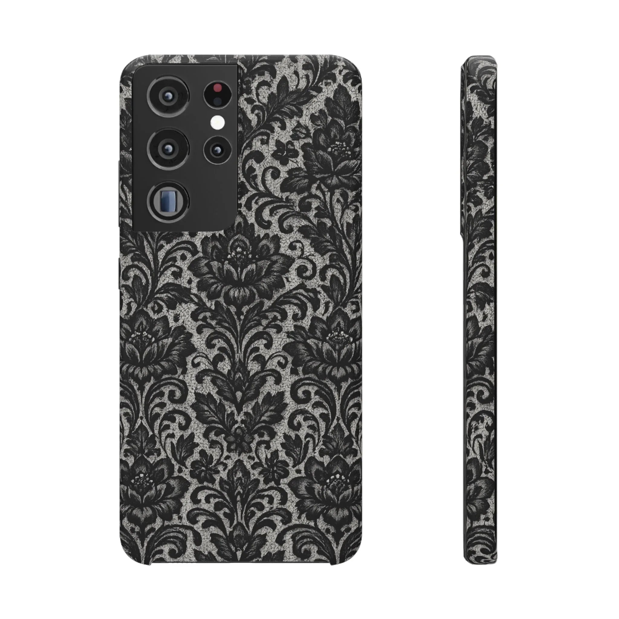 Black Damask Floral Phone Case for iPhone 11-17 and Galaxy S20-S25 - KARARMDESIGN
