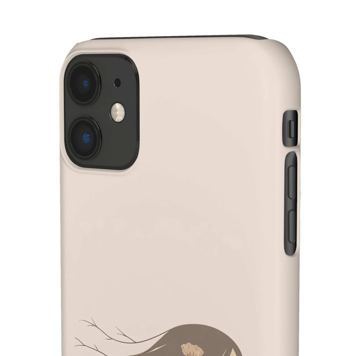 Light beige phone case with side button cutouts and floral branch graphic