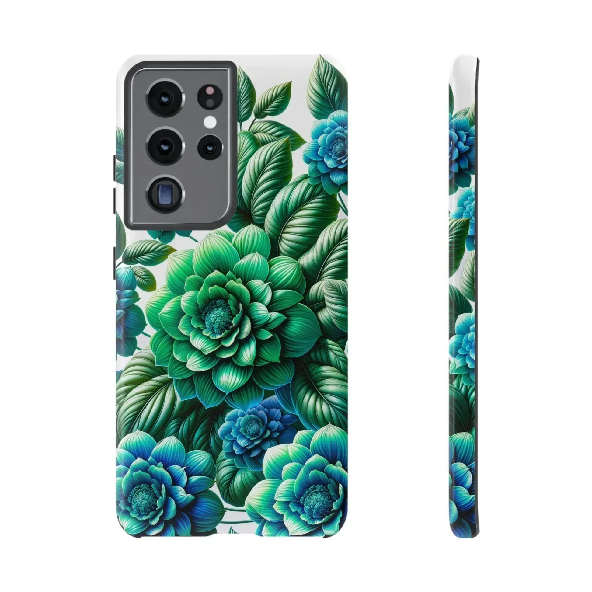 Green and Blue Floral Phone Case for Galaxy S10-S25 - KARARMDESIGN