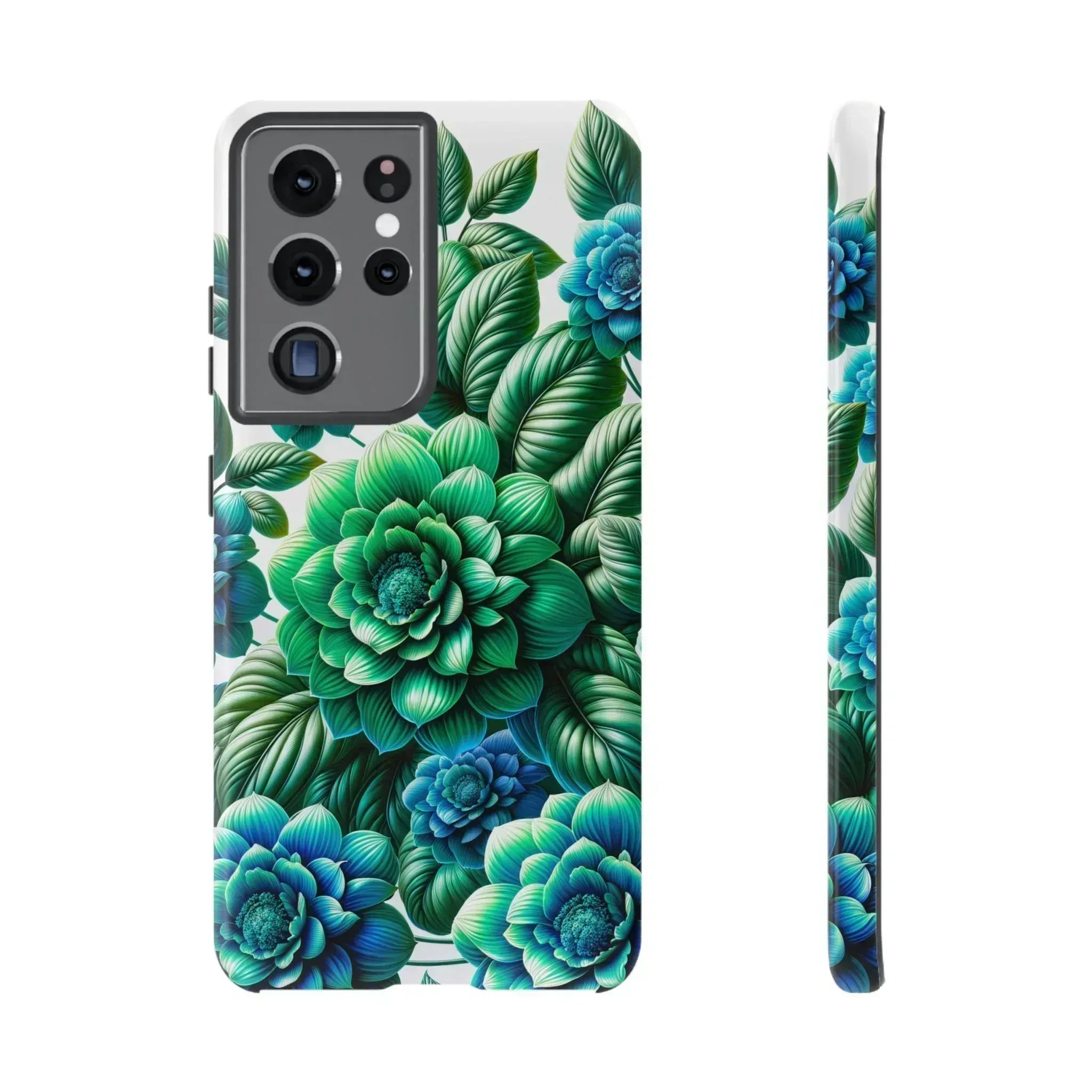 Green and Blue Floral Phone Case for Galaxy S10-S25 - KARARMDESIGN