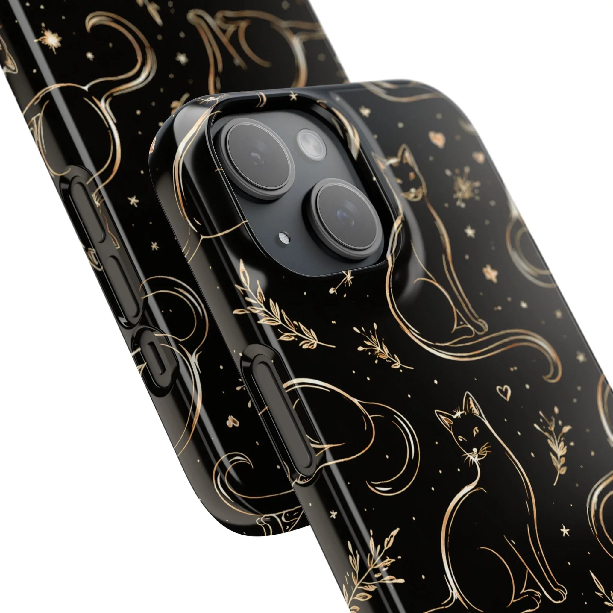 Golden Cat Pattern Phone Case for iPhone 11–17 & Galaxy S21–S25 - KARARMDESIGN