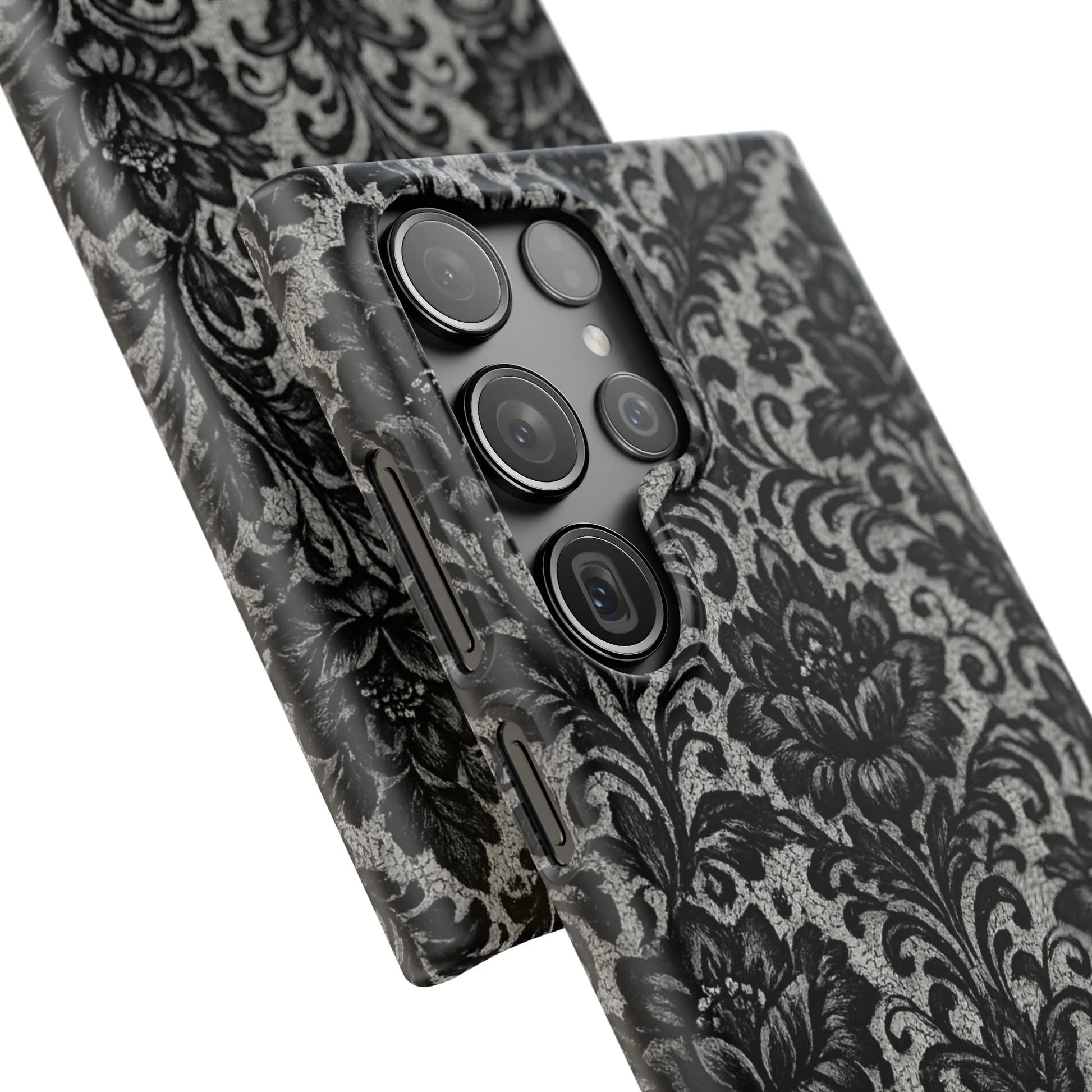Black Damask Floral Phone Case for iPhone 11-17 and Galaxy S20-S25 - KARARMDESIGN