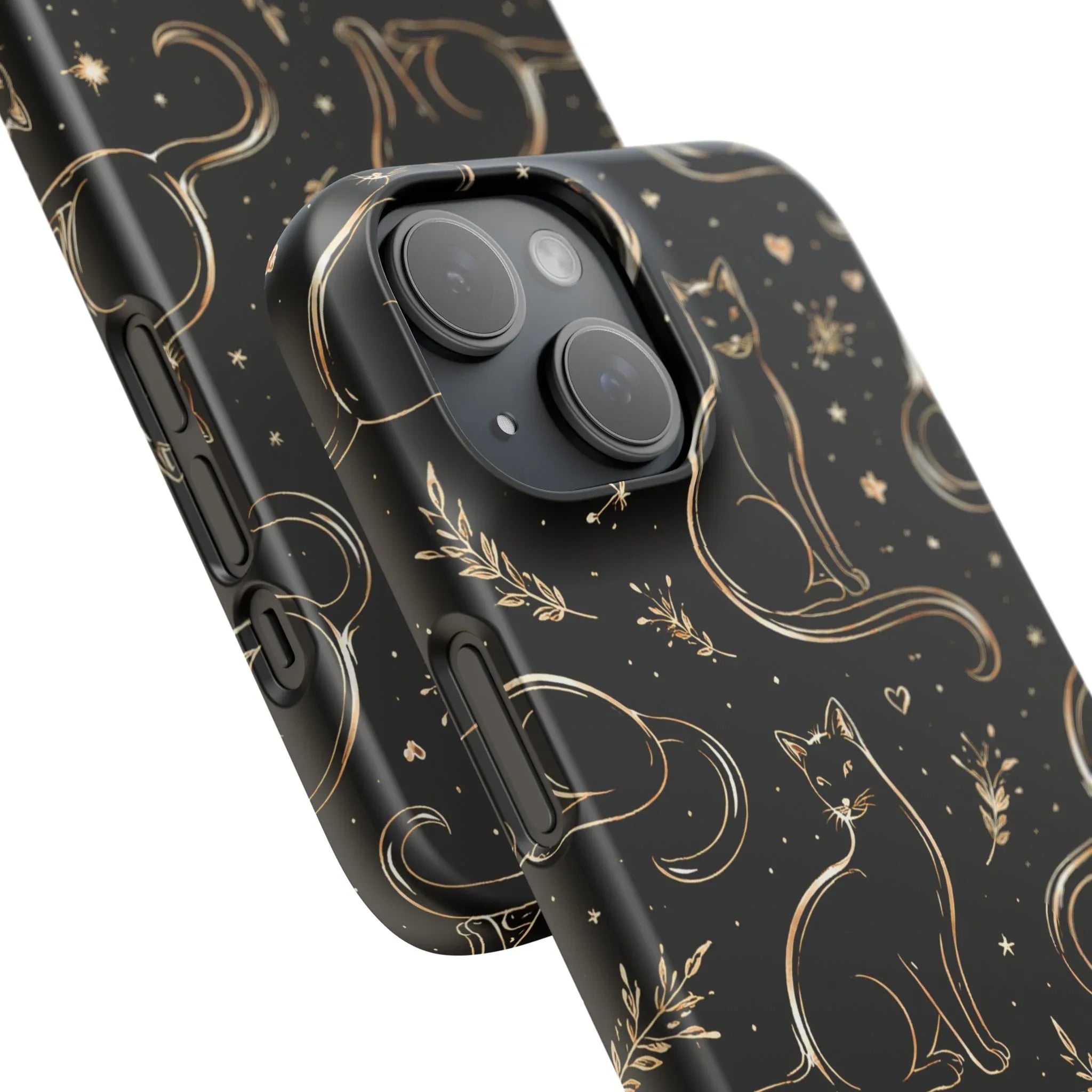 Golden Cat Pattern Phone Case for iPhone 11–17 & Galaxy S21–S25 - KARARMDESIGN