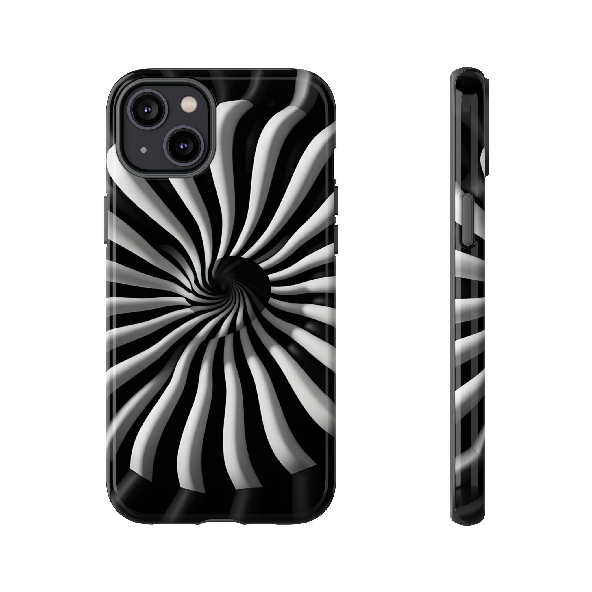 Hypnotic Black and White Spiral Phone Case – Optical Illusion Design for iPhone & Galaxy