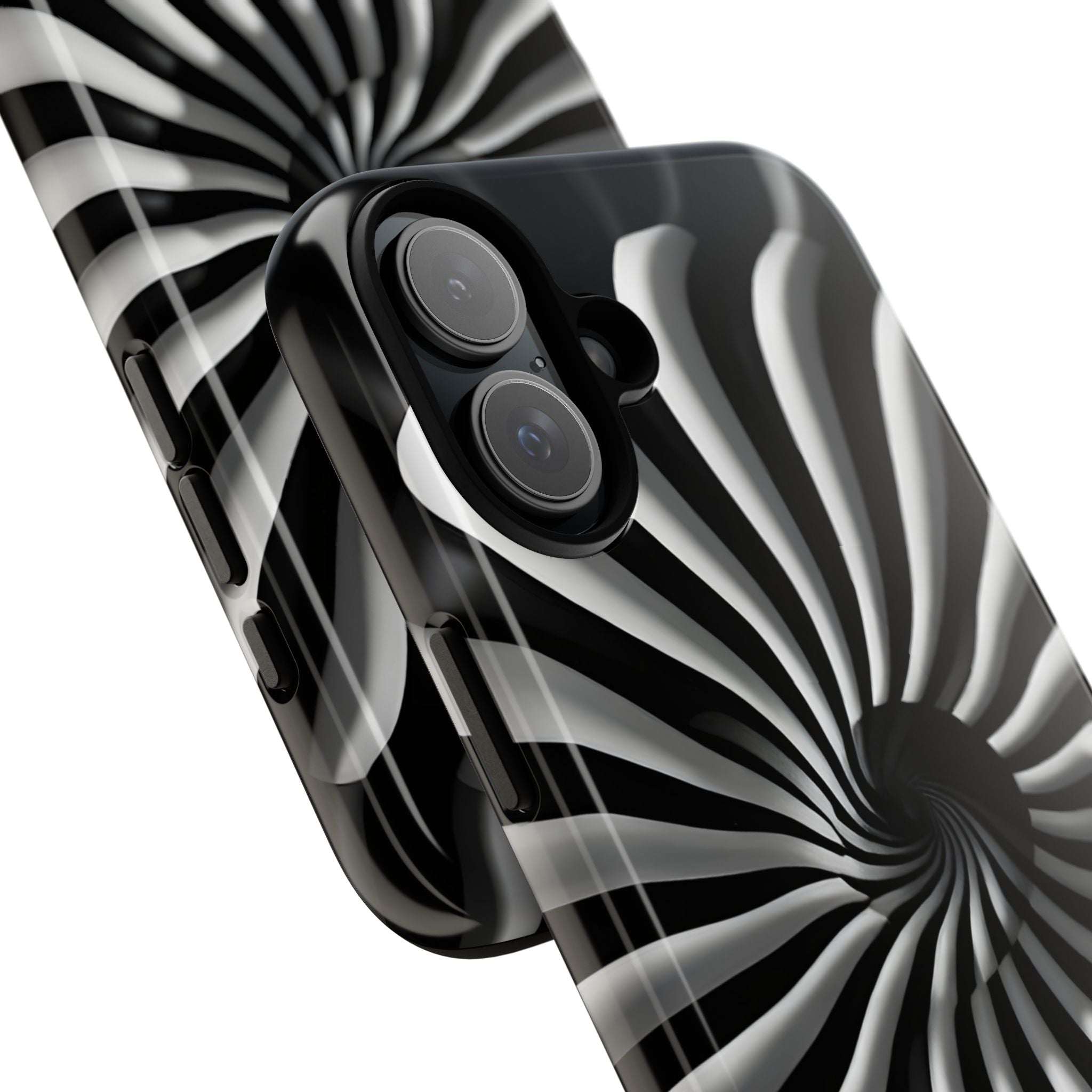Hypnotic Black and White Spiral Phone Case – Optical Illusion Design for iPhone & Galaxy