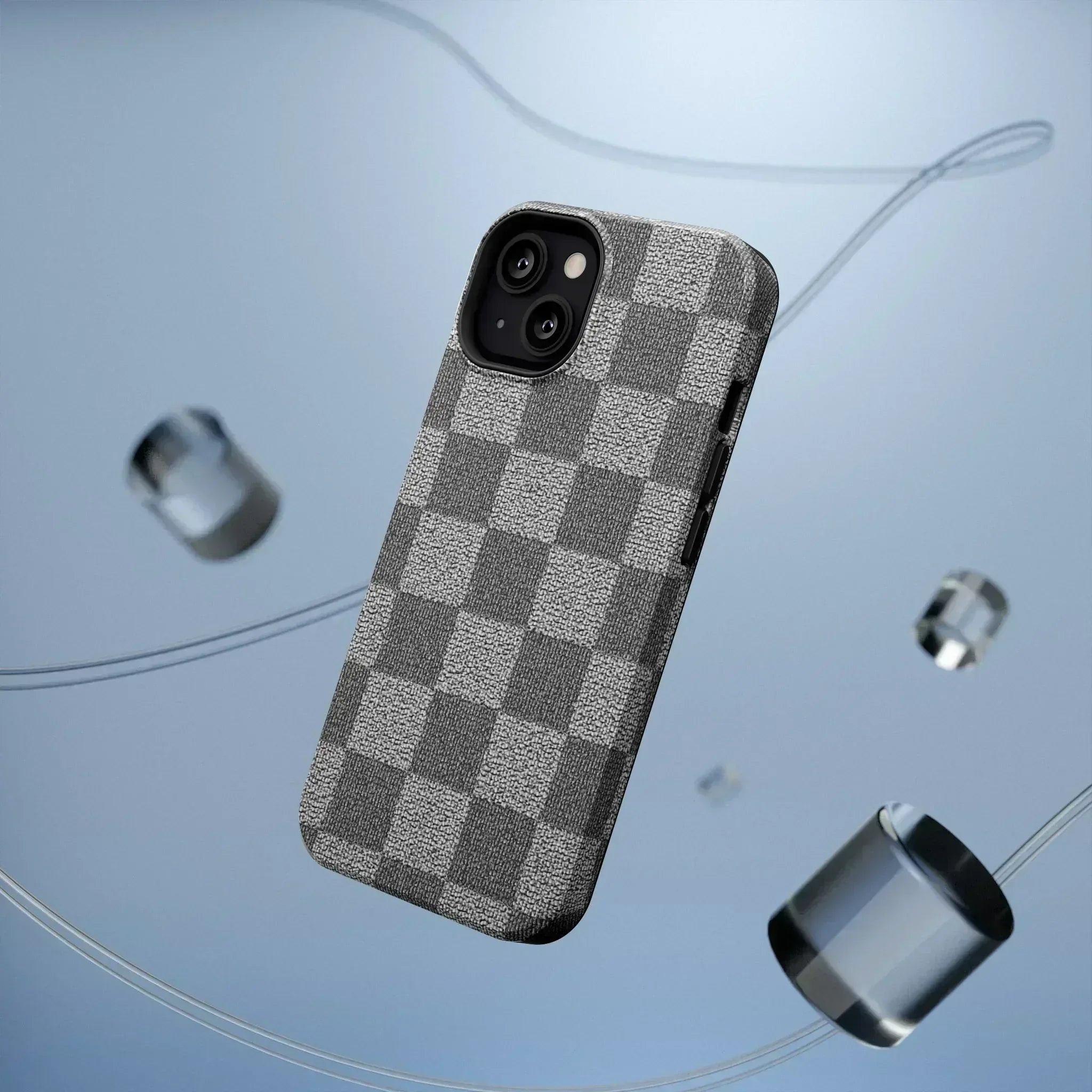 Gray Checkered Phone Case for iPhone 12-16 and Galaxy S21-S22 - KARARMDESIGN