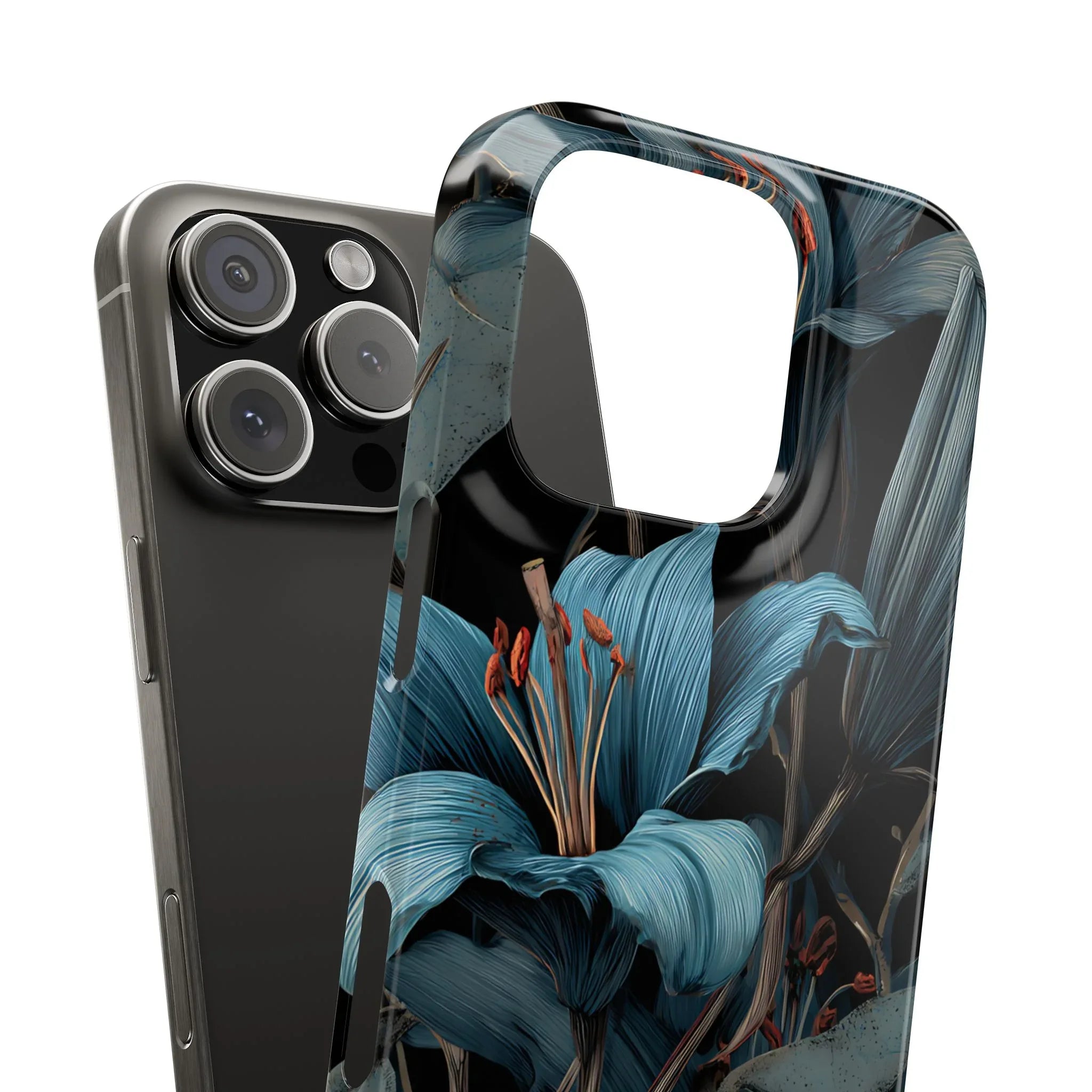 Blue Lily Floral Phone Case for iPhone 11-17 and Galaxy S20-S25 - KARARMDESIGN