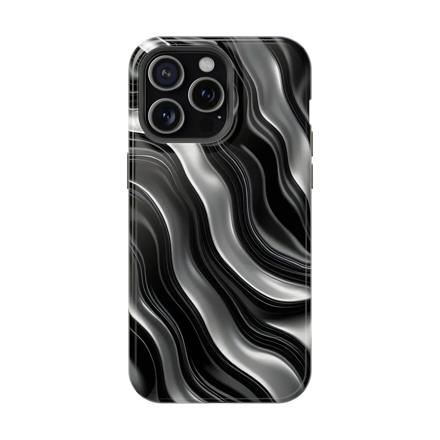Wavy Illusion Black & Silver MagSafe® Tough Phone Case - KarArmDesign