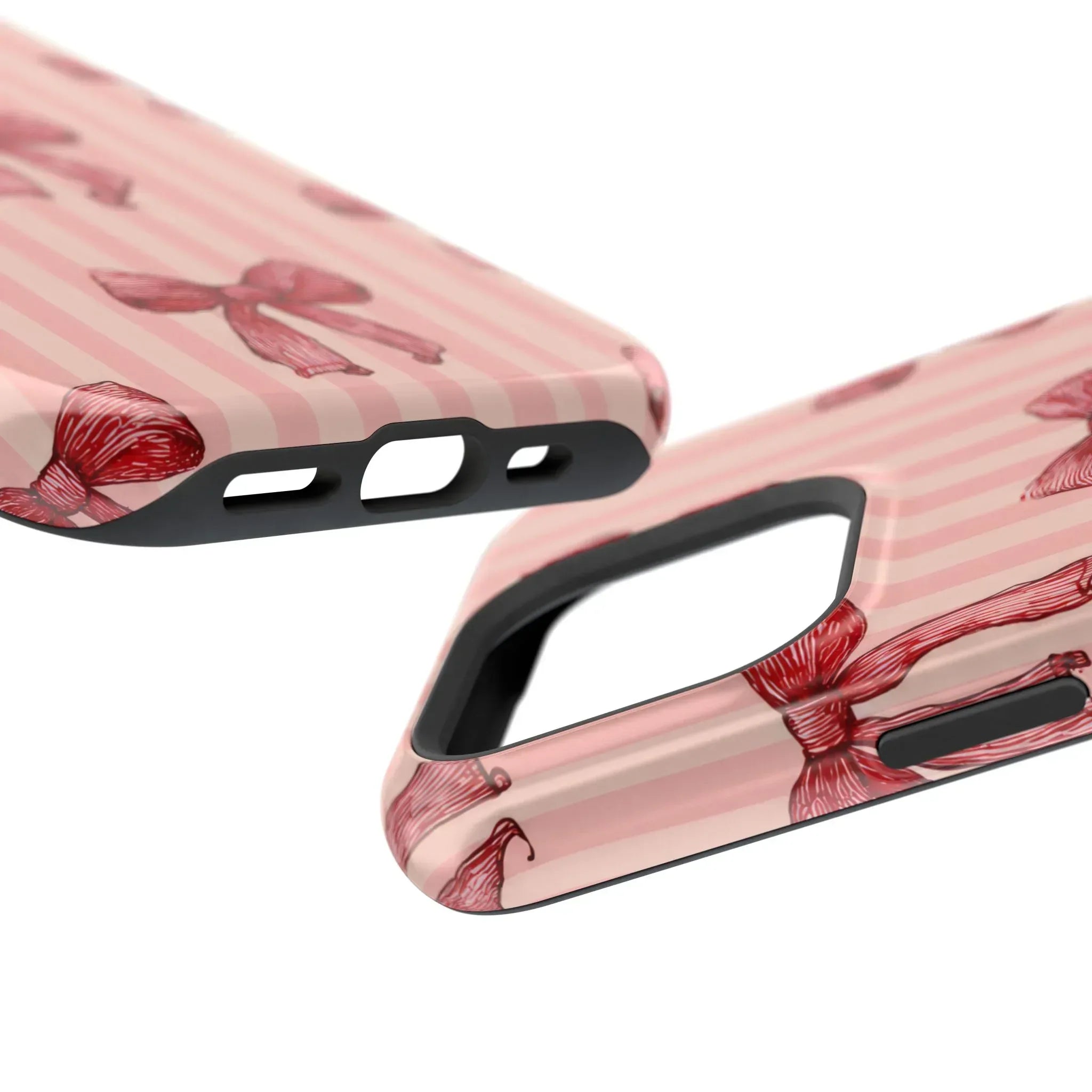 Red Bow Stripe Phone Case for iPhone 11-17 & Galaxy S21-S22 - KARARMDESIGN