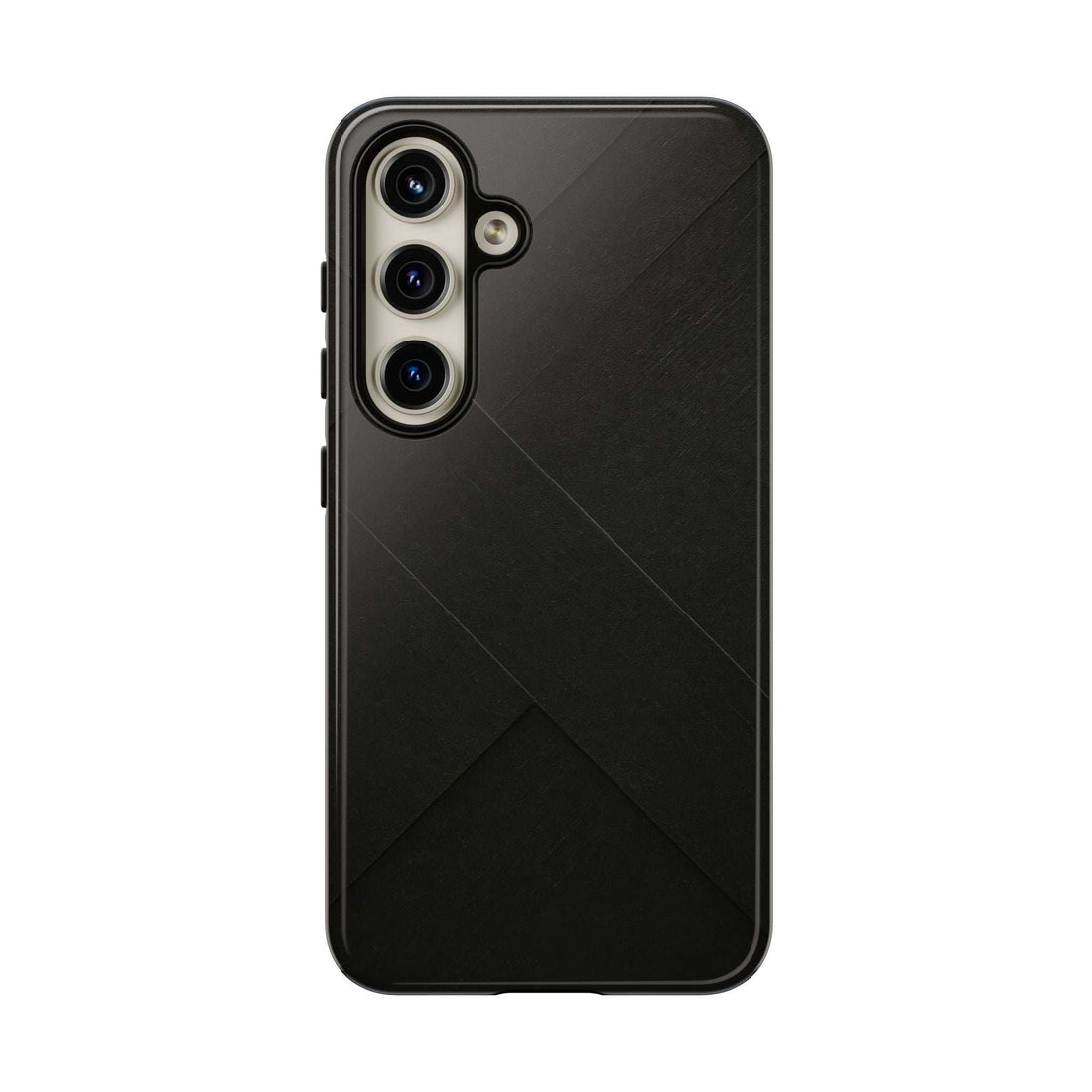Matte black phone case, back view with diagonal line pattern; camera module cutouts.