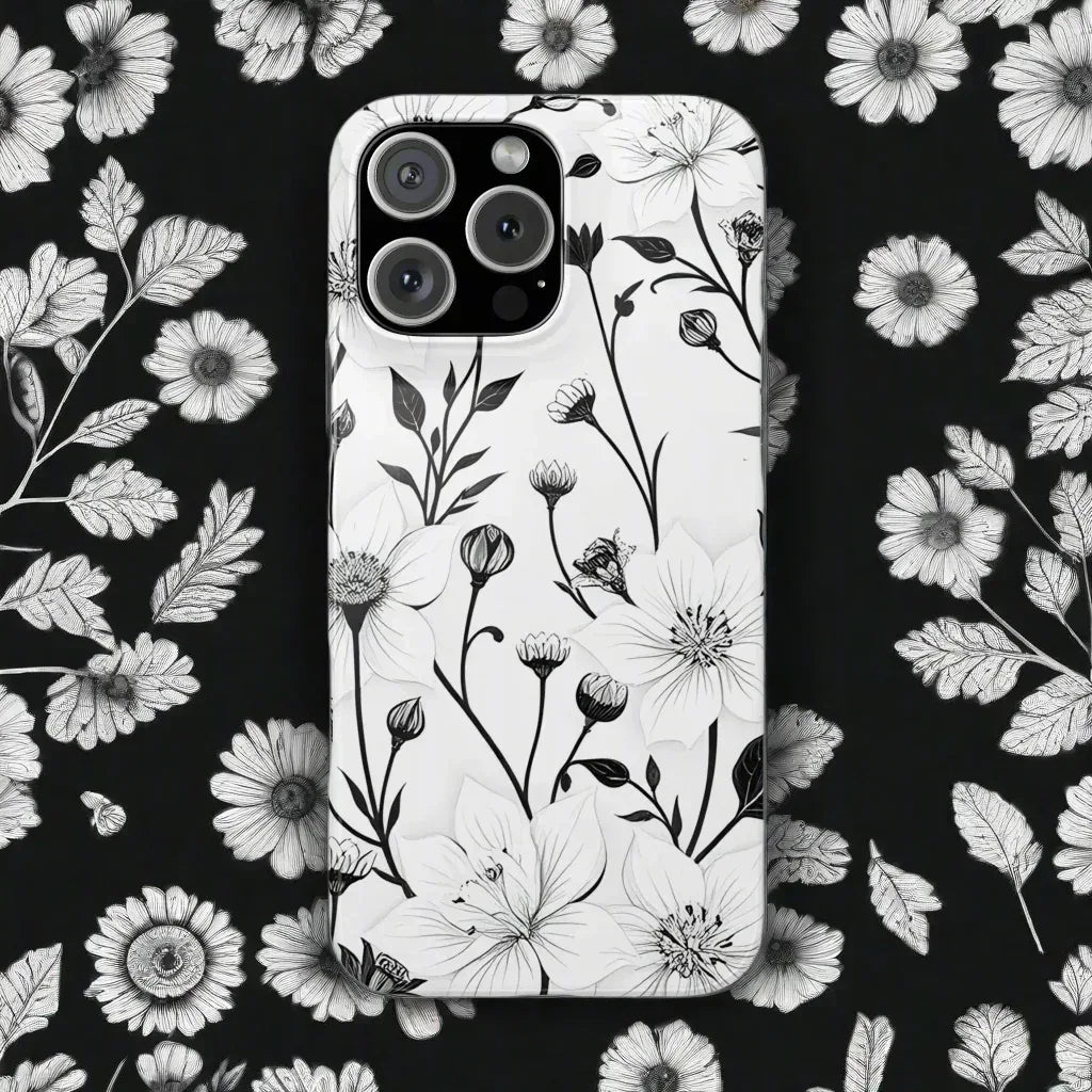 Monochrome Bloom Floral Phone Case for iPhone 11-16 - KARARMDESIGN