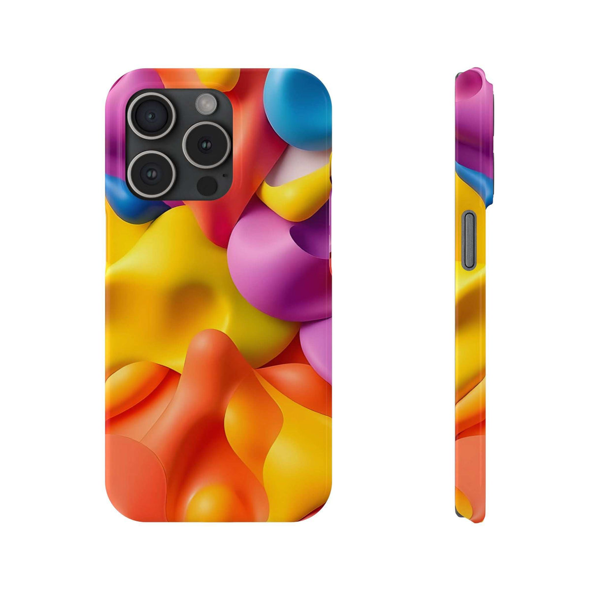 Multicolor abstract phone case with camera cutouts and side port window