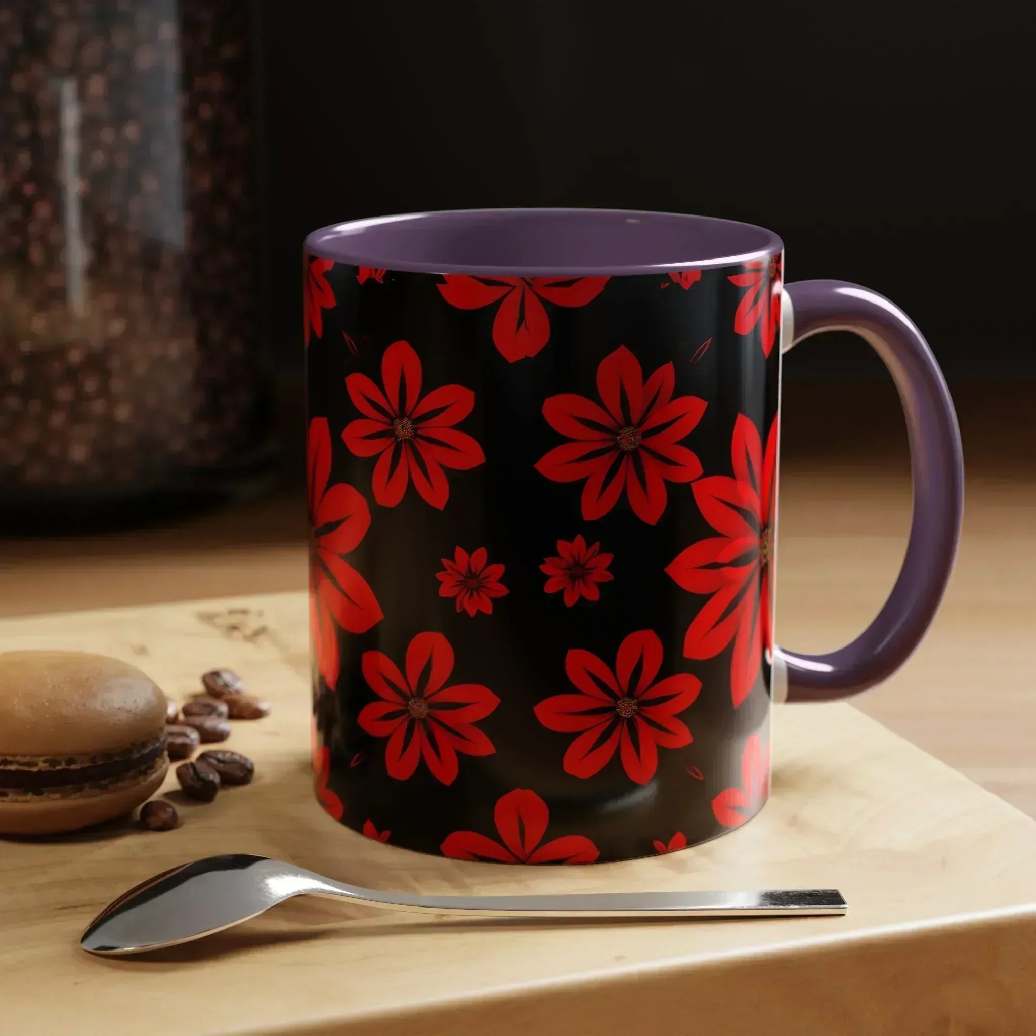 Accent Red Floral Coffee Mug – 11oz & 15oz - KARARMDESIGN