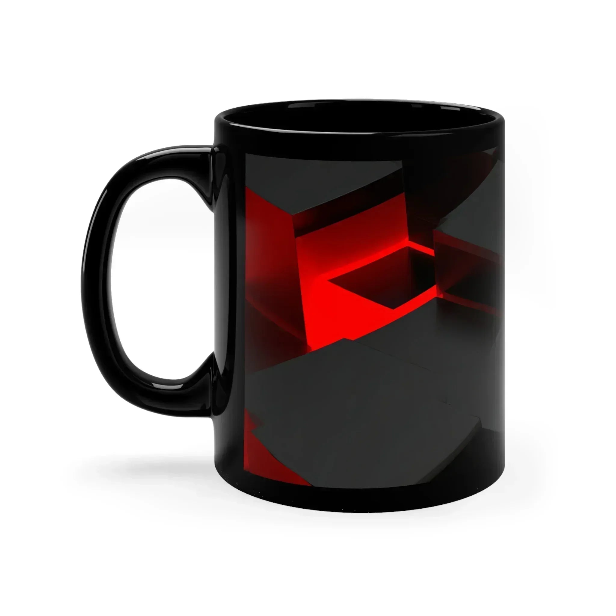 Abstract Red & Black Tech Mug – Futuristic 3D Geometric Design - 11oz - KARARMDESIGN