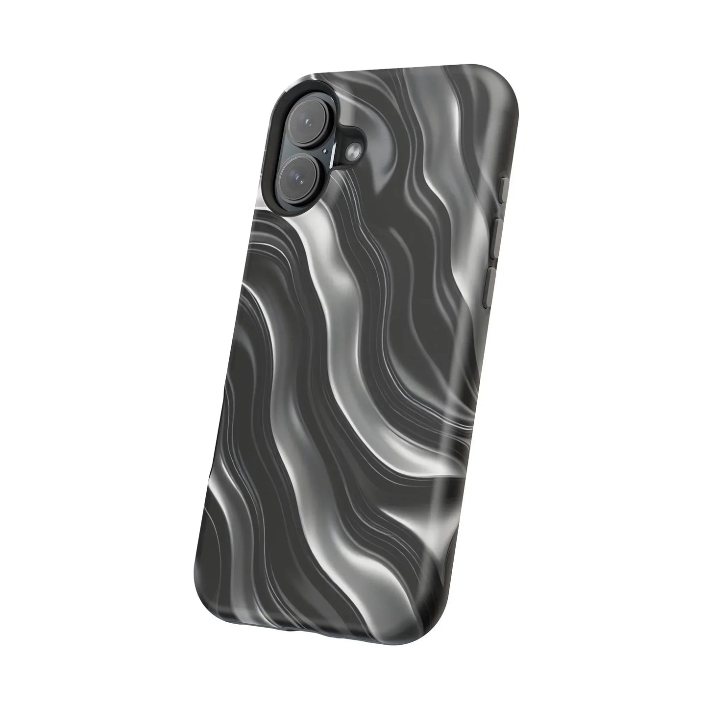 Wavy Illusion Black & Silver MagSafe® Tough Phone Case - KarArmDesign