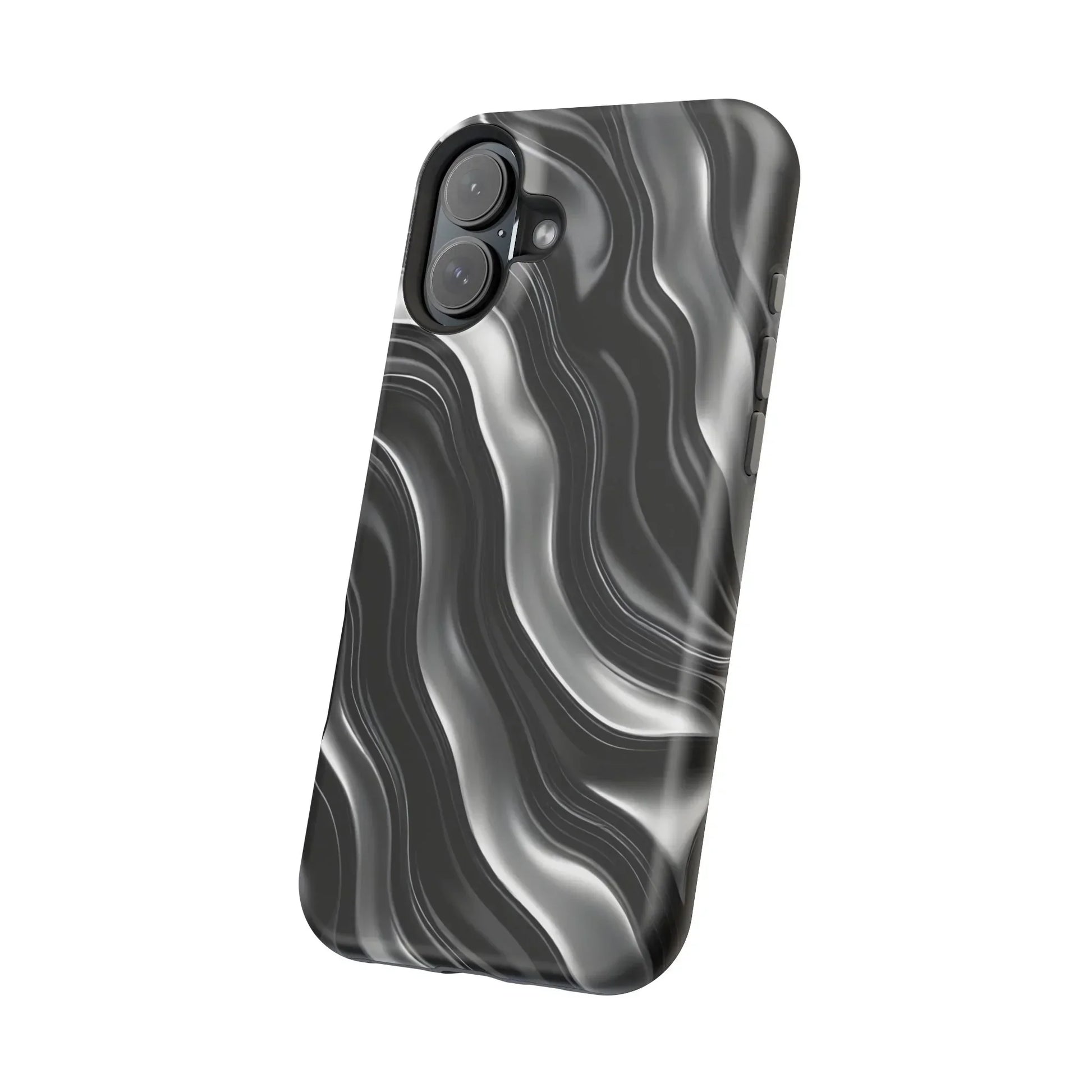 Wavy Illusion Black & Silver MagSafe® Tough Phone Case - KarArmDesign