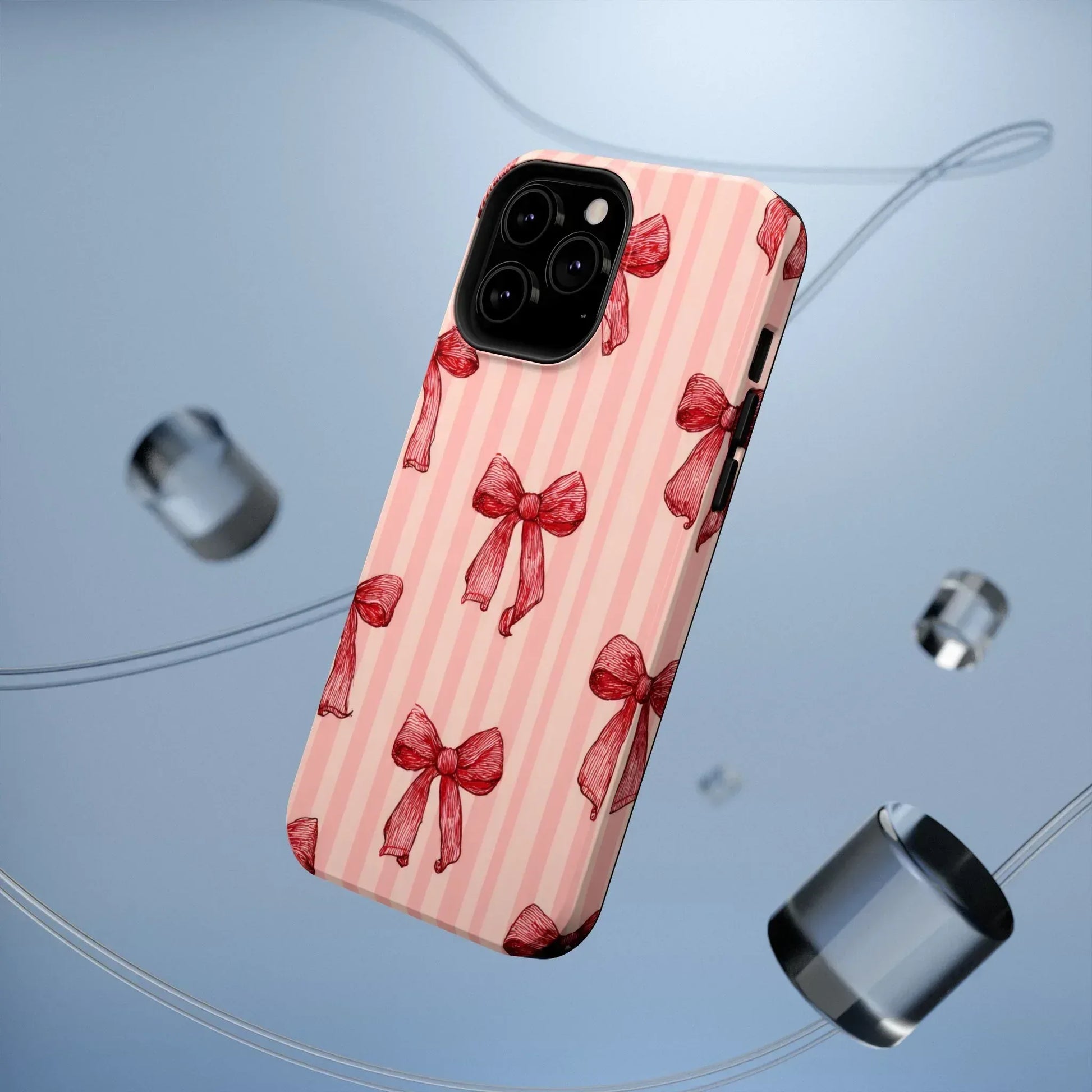 Red Bow Stripe Phone Case for iPhone 11-17 & Galaxy S21-S22 - KARARMDESIGN