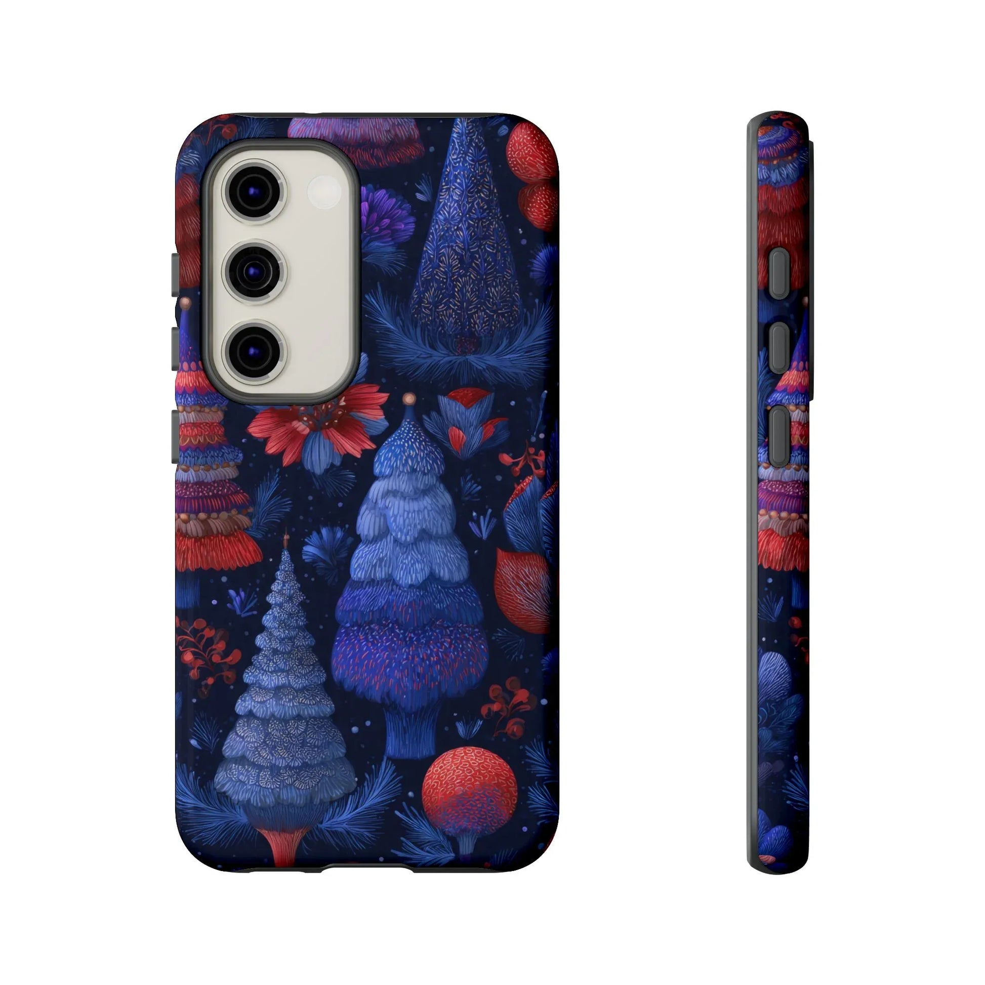 Midnight Blue Christmas Forest Phone Case for iPhone 8-17 and Galaxy S21–S25 - KARARMDESIGN