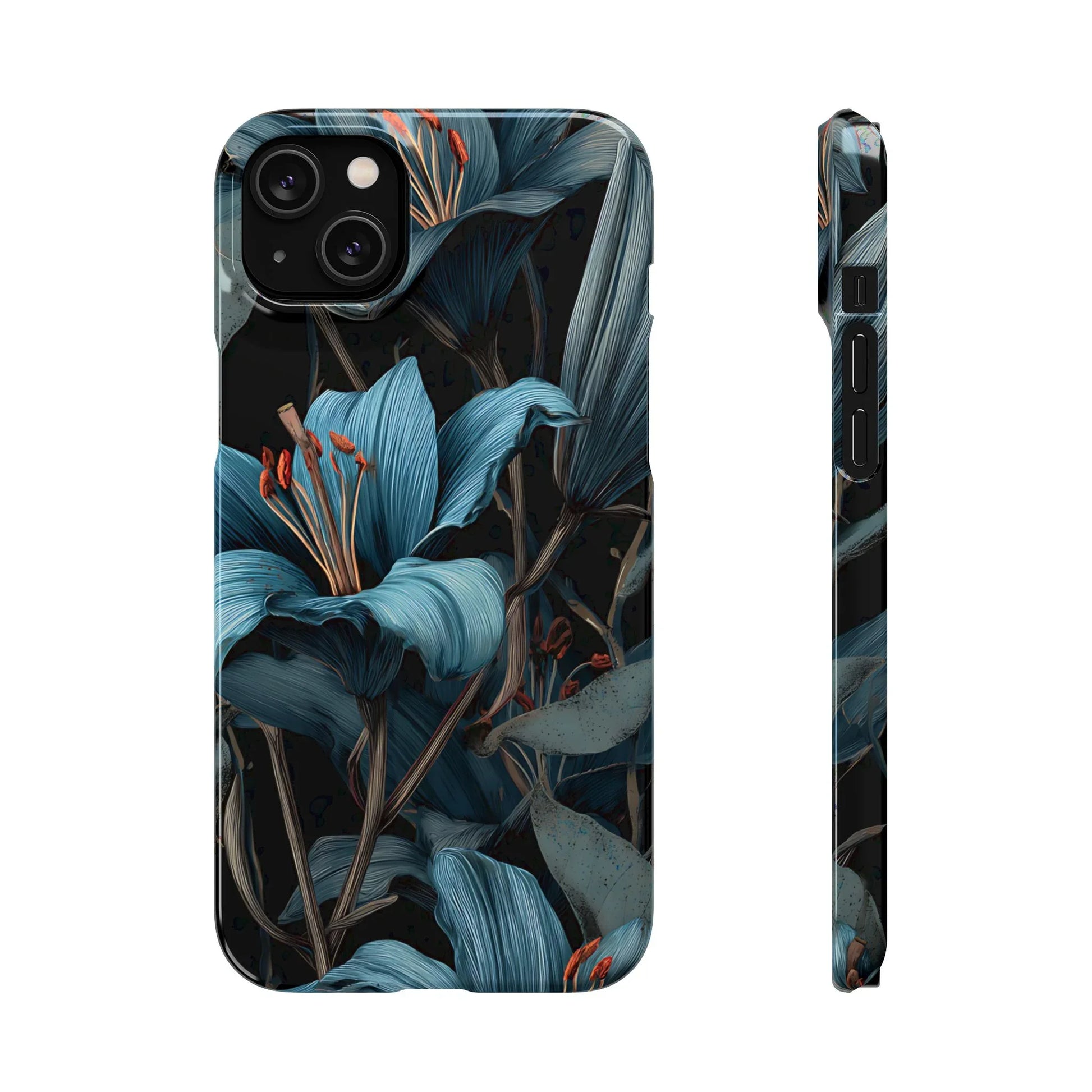 Blue Lily Floral Phone Case for iPhone 11-17 and Galaxy S20-S25 - KARARMDESIGN