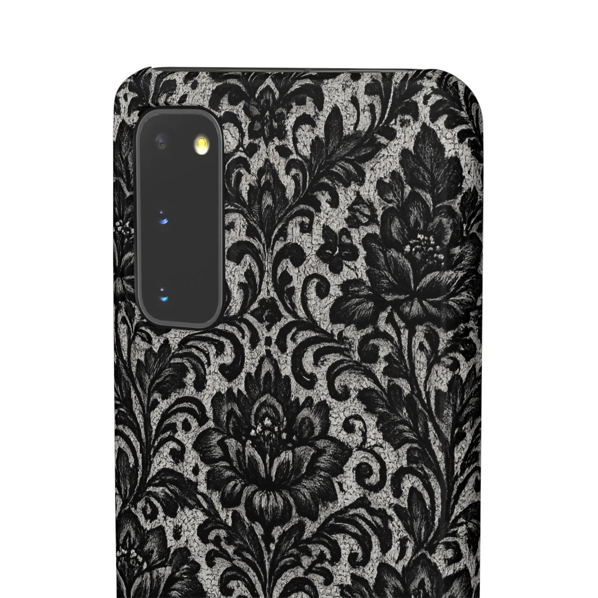 Black Damask Floral Phone Case for iPhone 11-17 and Galaxy S20-S25 - KARARMDESIGN
