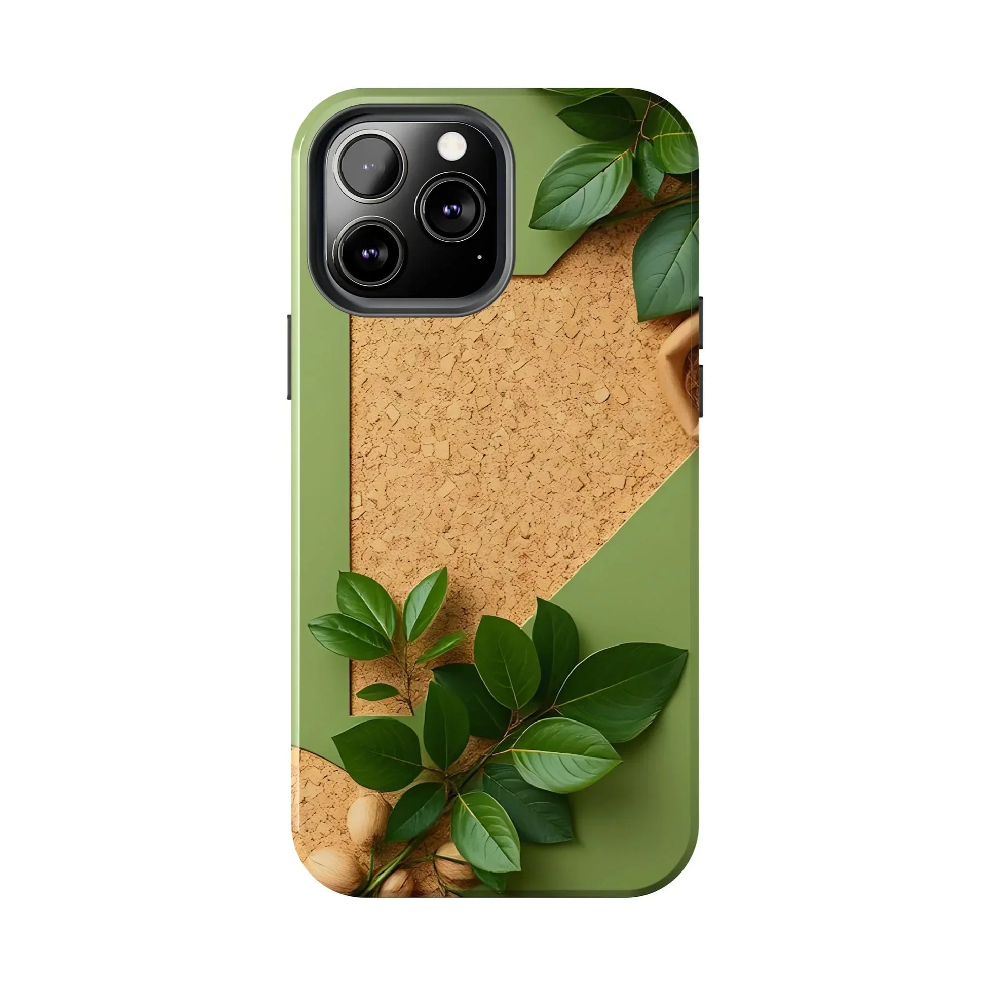 Eco-Inspired Tough Phone Case – Cork Texture with Leaf & Seed Design for iPhone 7-16 and Samsung Galaxy S21-S24 - KarArmDesign