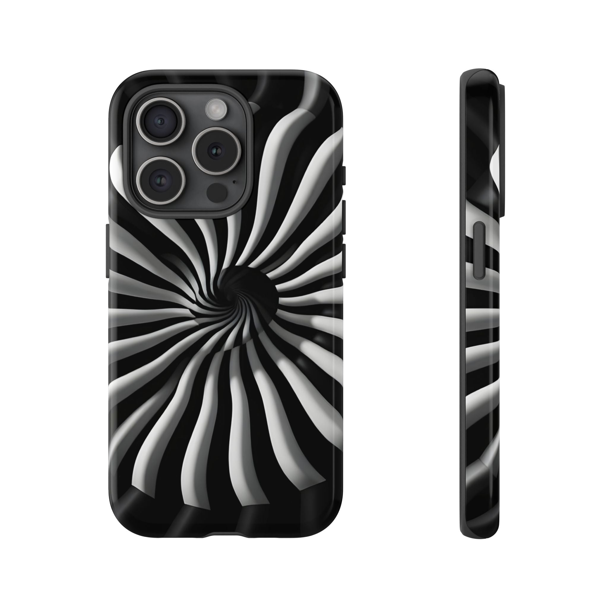 Hypnotic Black and White Spiral Phone Case – Optical Illusion Design for iPhone & Galaxy