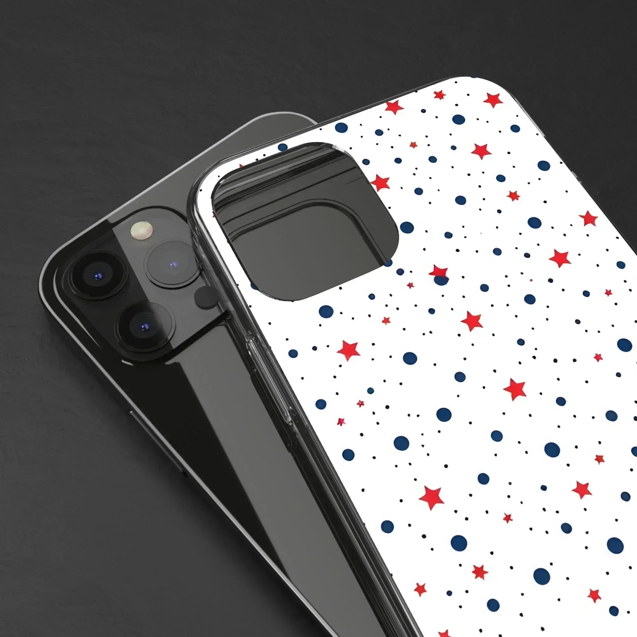 White Phone Case with Red Stars and Blue Polka Dots for iPhone and Galaxy - KARARMDESIGN
