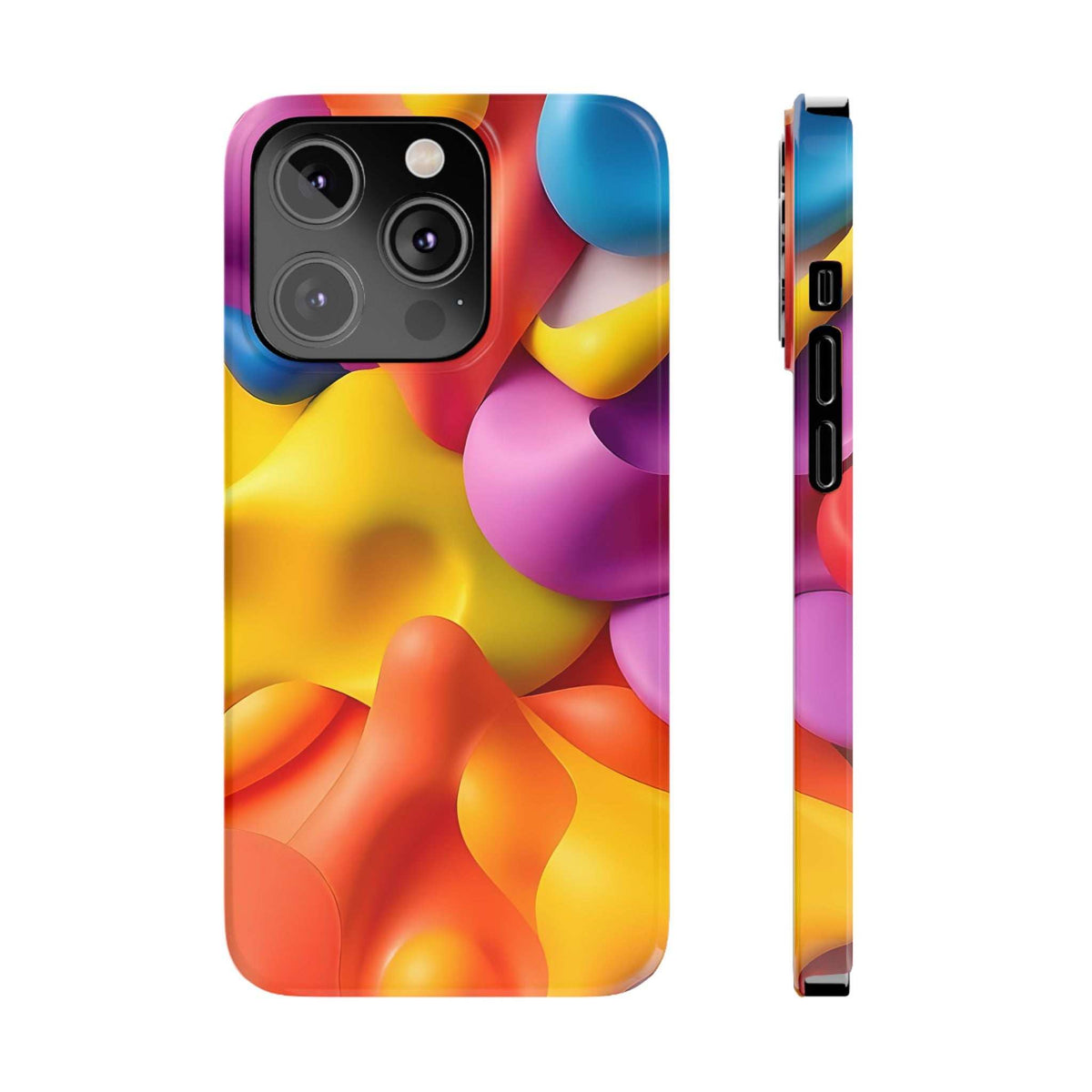 Multicolor abstract phone case with camera cutouts and side button openings