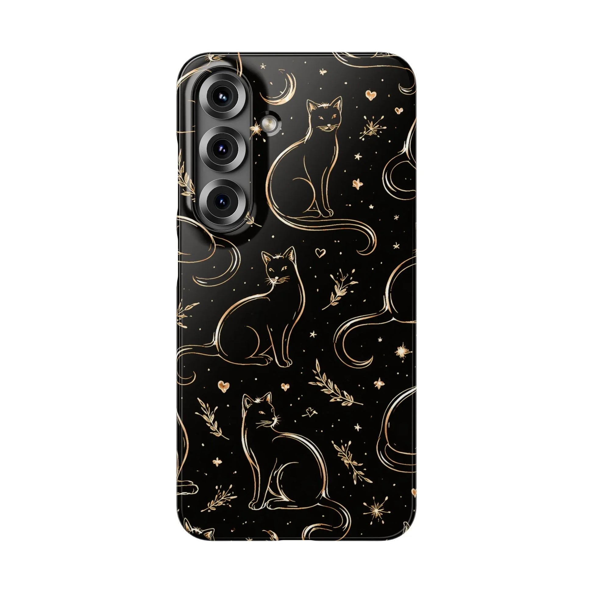 Golden Cat Pattern Phone Case for iPhone 11–17 & Galaxy S21–S25 - KARARMDESIGN