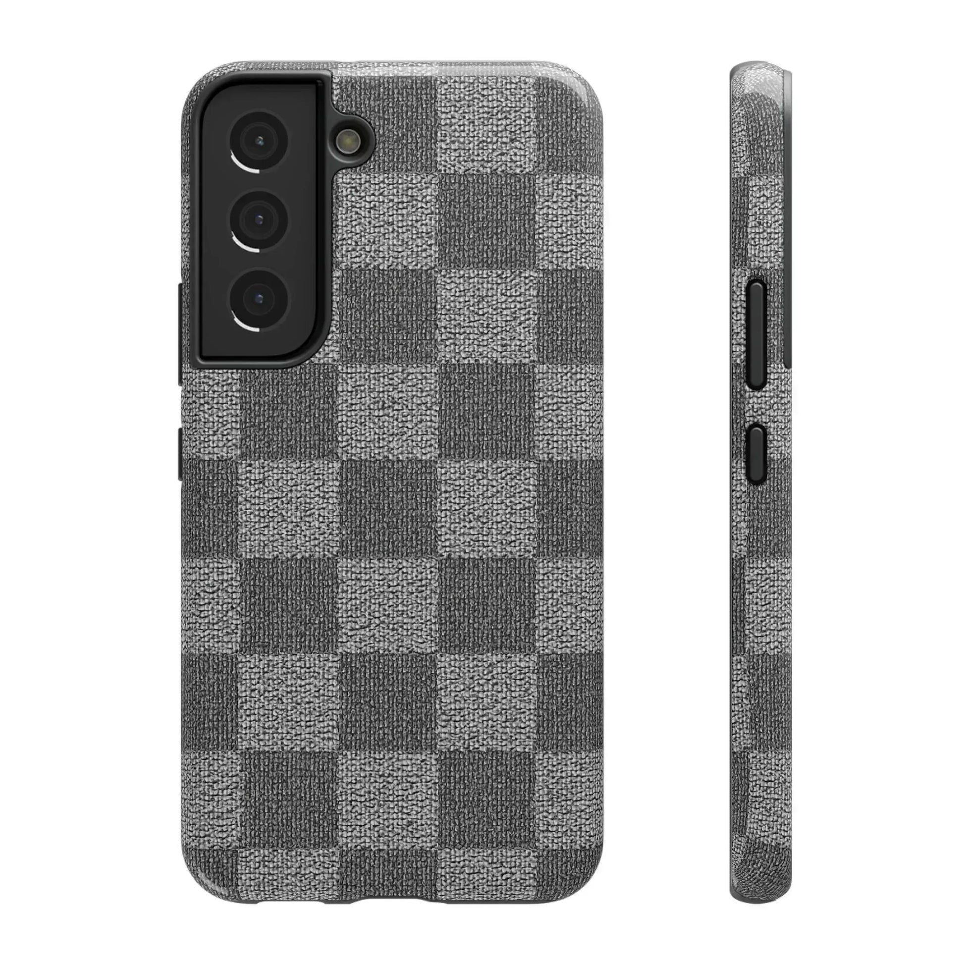 Gray Checkered Phone Case for iPhone 12-16 and Galaxy S21-S22 - KARARMDESIGN