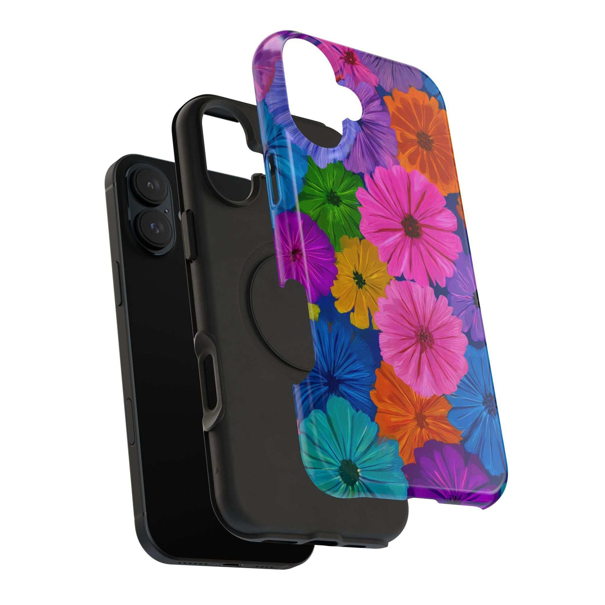 Colorful blossom pattern phone case with speaker and camera openings