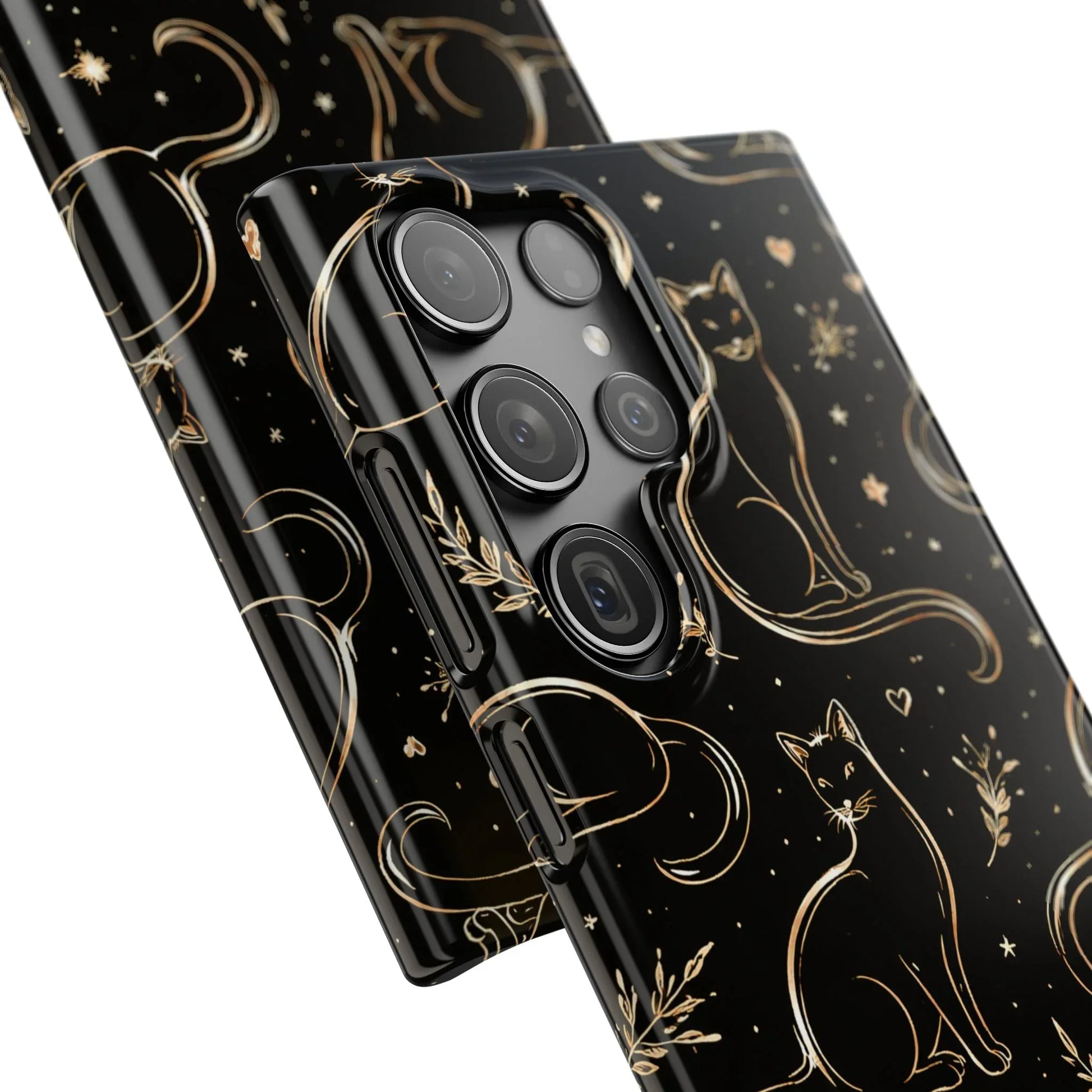 Golden Cat Pattern Phone Case for iPhone 11–17 & Galaxy S21–S25 - KARARMDESIGN