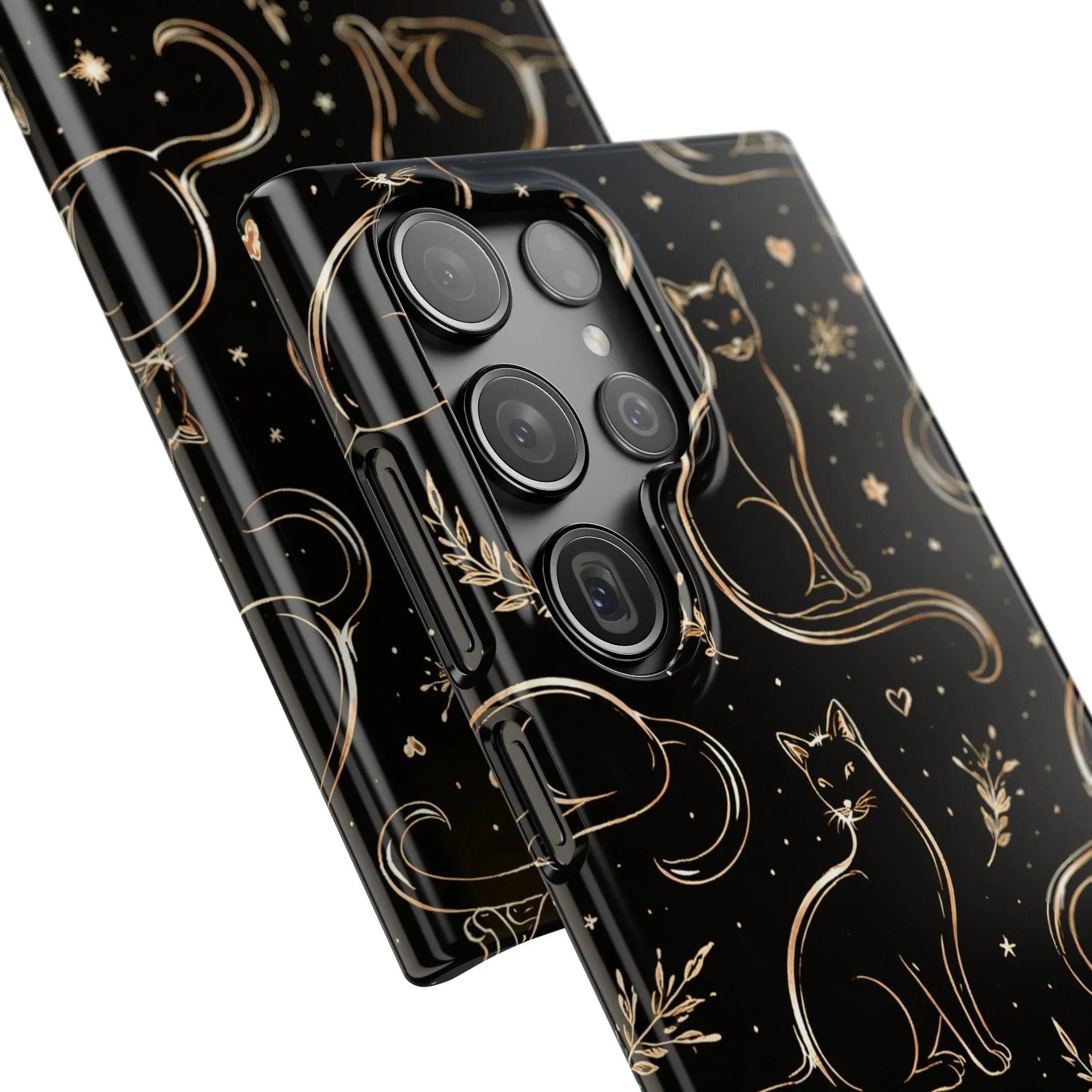 Golden Cat Pattern Phone Case for iPhone 11–17 & Galaxy S21–S25 - KARARMDESIGN