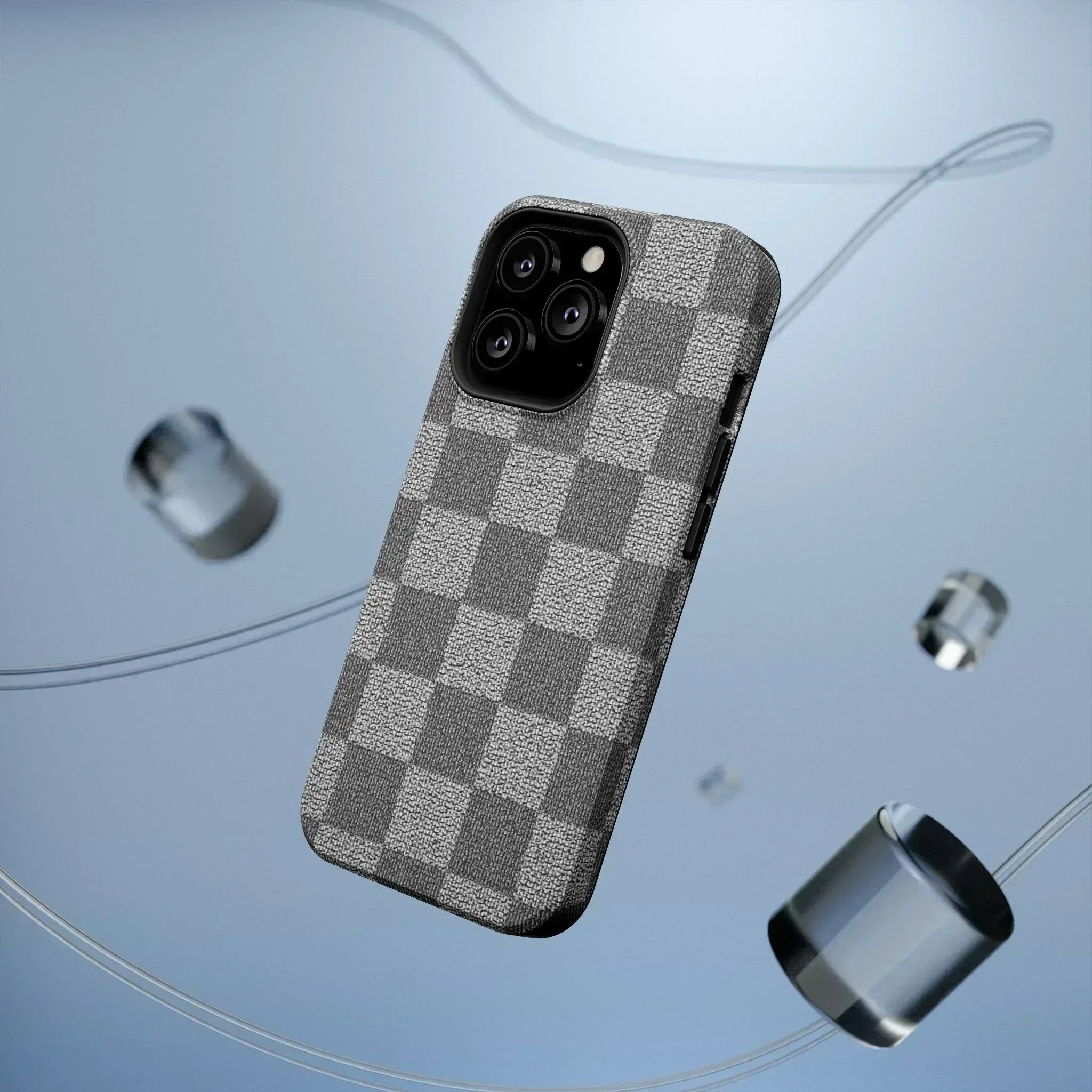 Gray Checkered Phone Case for iPhone 12-16 and Galaxy S21-S22 - KARARMDESIGN