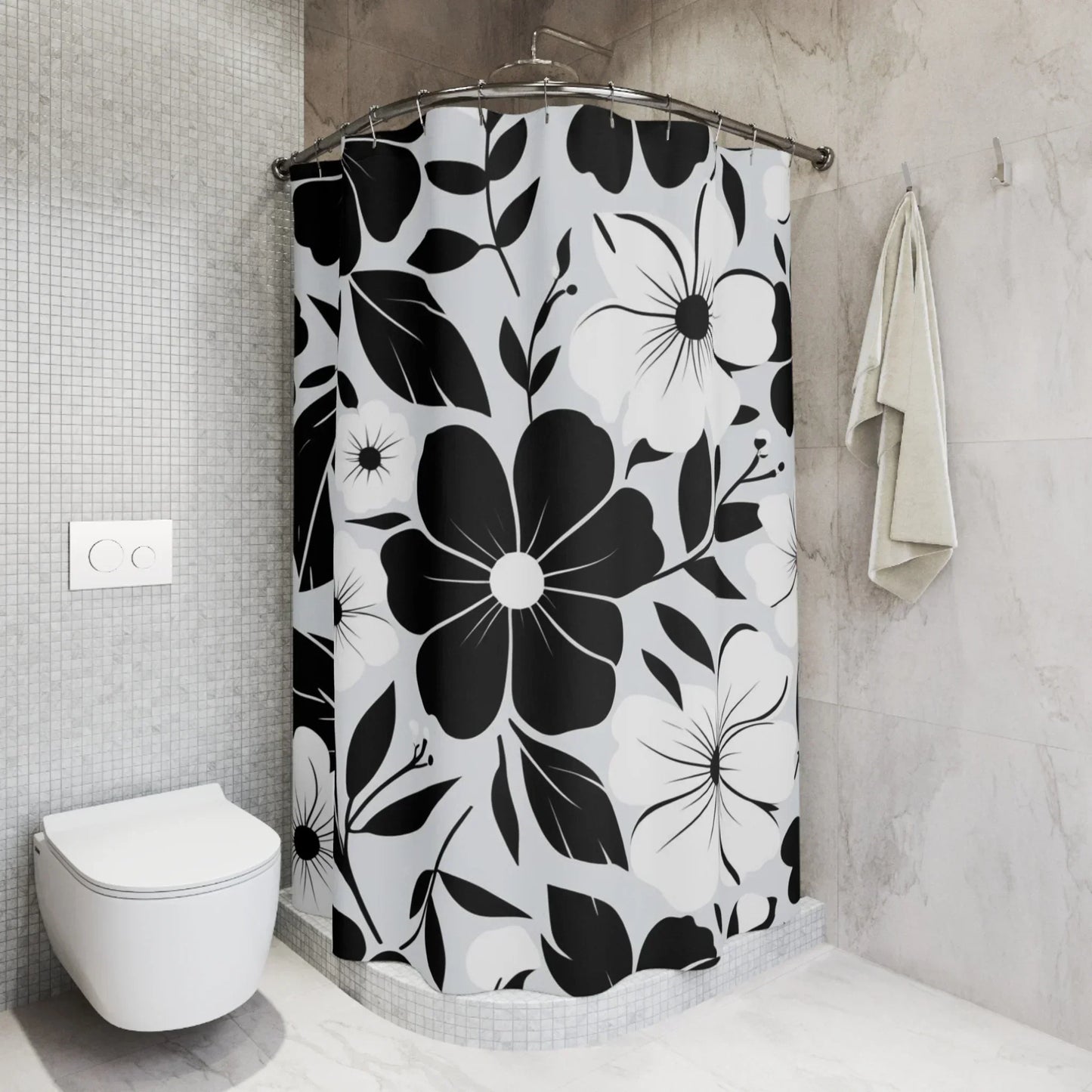 Elegant Black and White Floral Shower Curtain - KarArmDesign