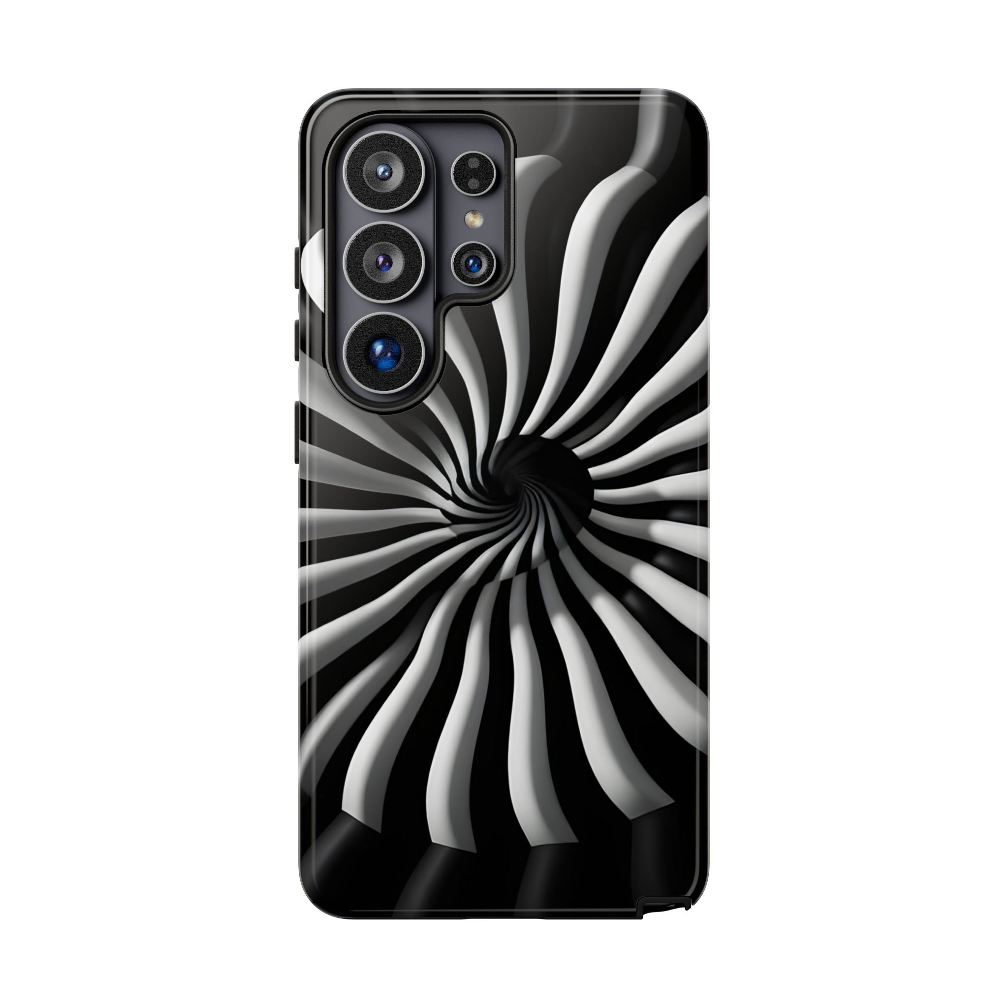 Hypnotic Black and White Spiral Phone Case – Optical Illusion Design for iPhone & Galaxy