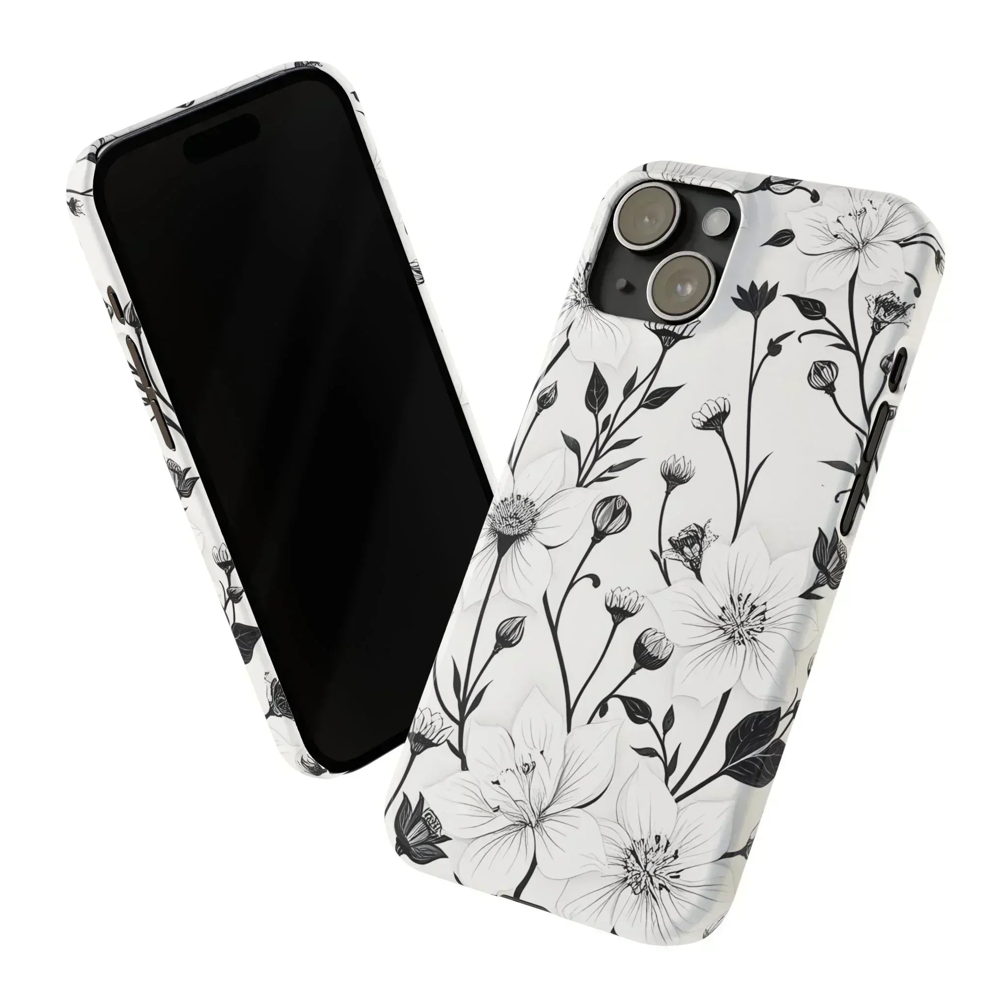 Monochrome Bloom Floral Phone Case for iPhone 11-16 - KARARMDESIGN